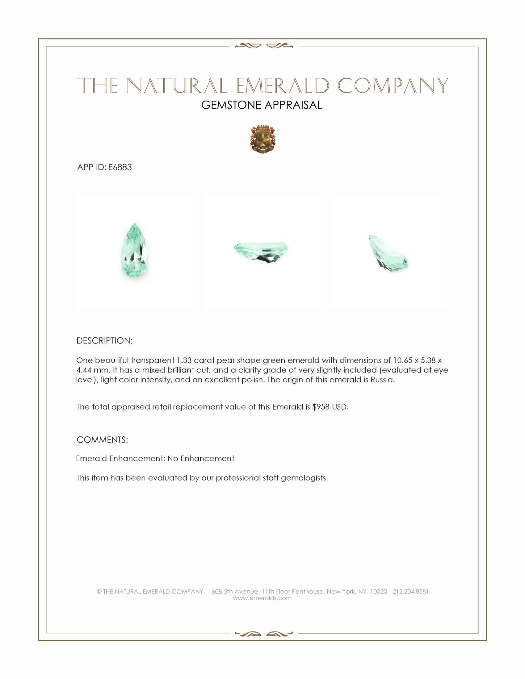 1.33 Ct. Emerald from Russia