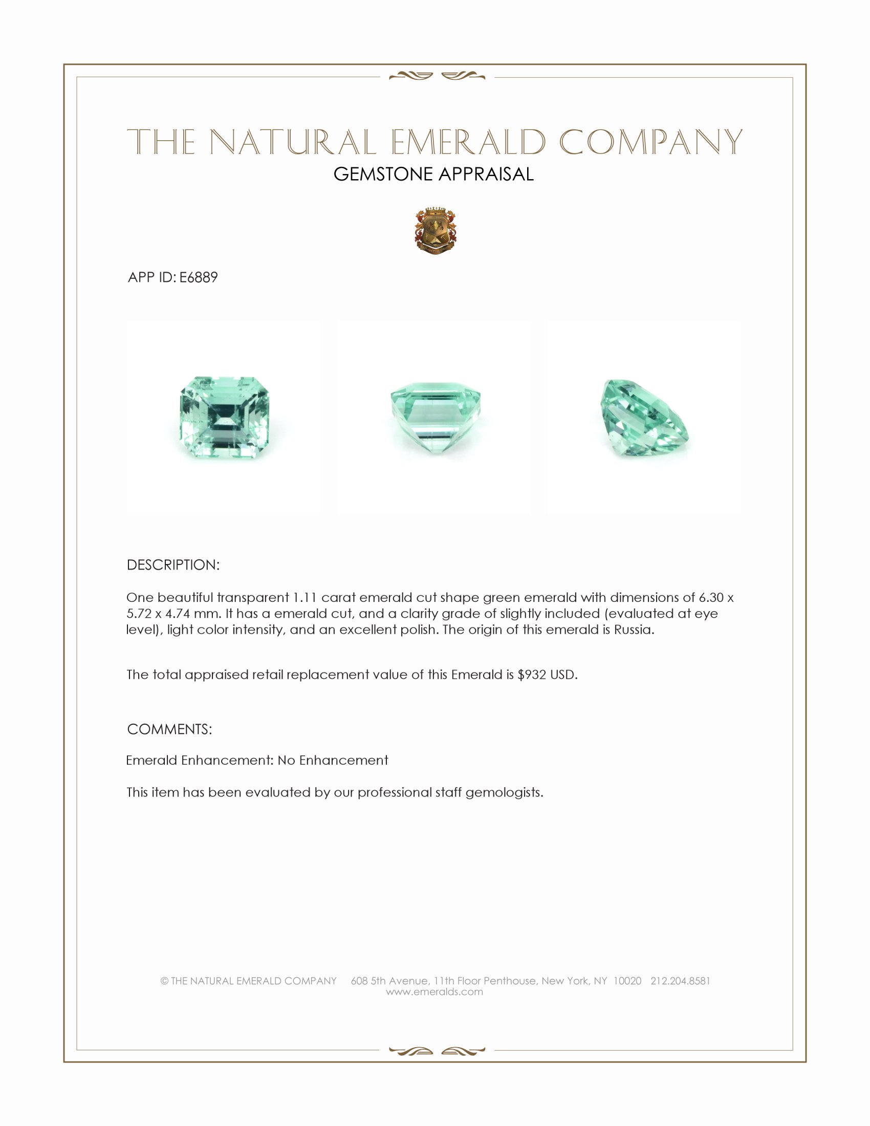 1.11 Ct. Emerald from Russia