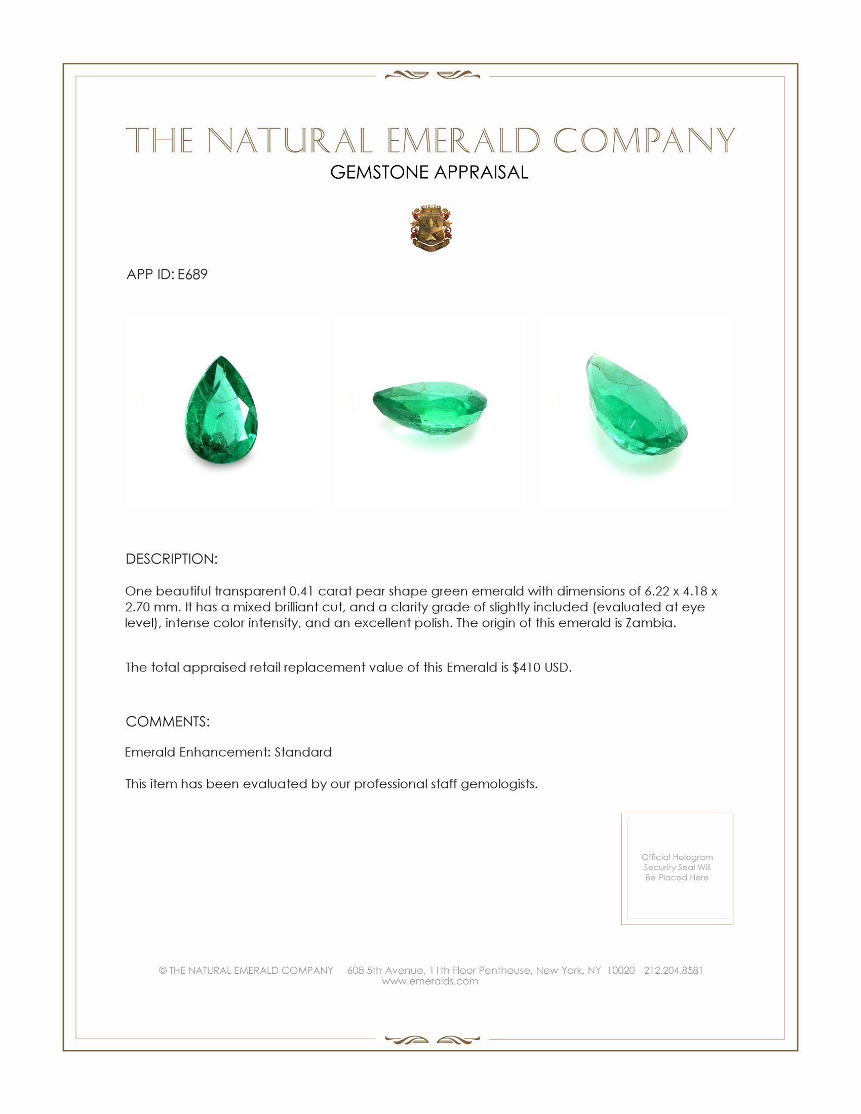 0.41 Ct. Emerald from Zambia