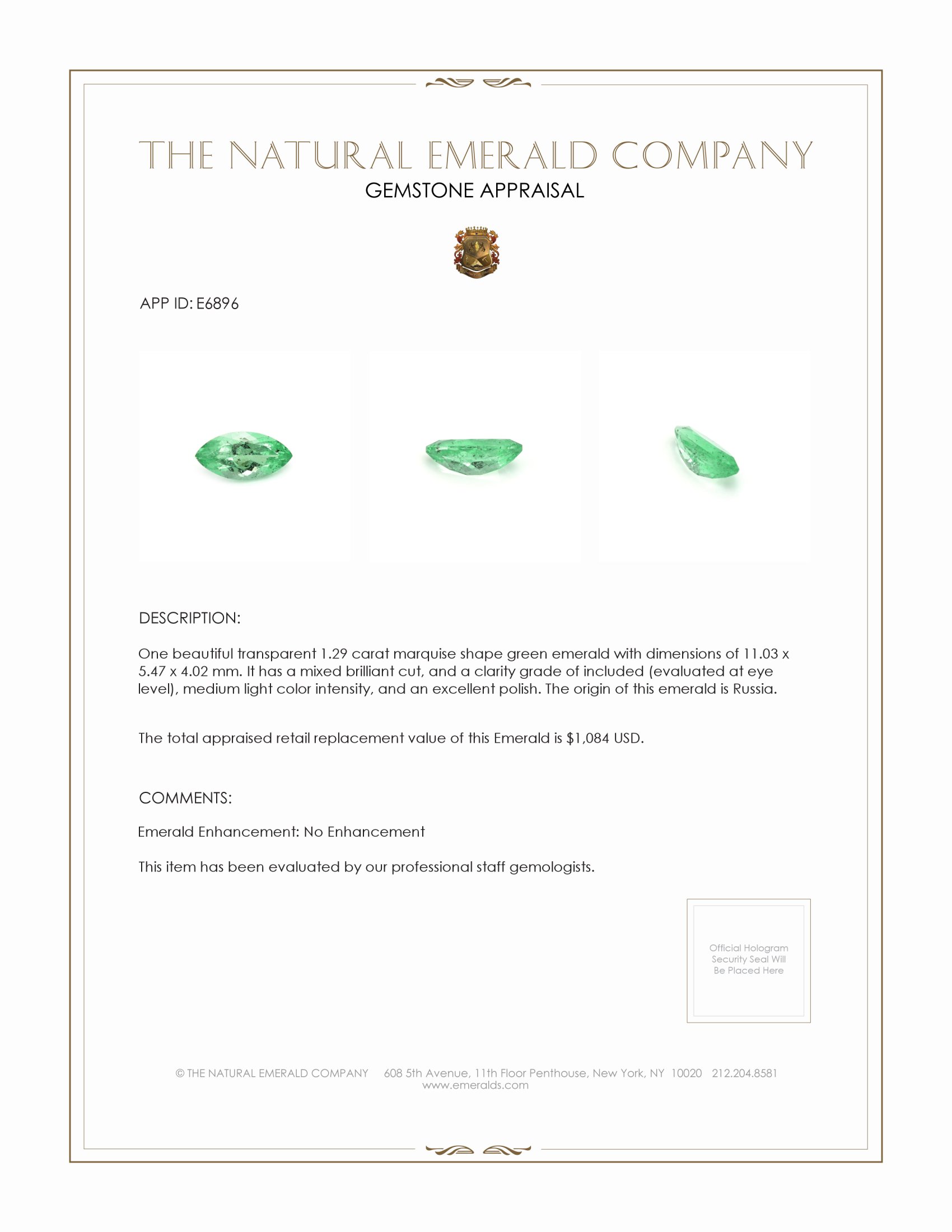 1.29 Ct. Emerald from Russia