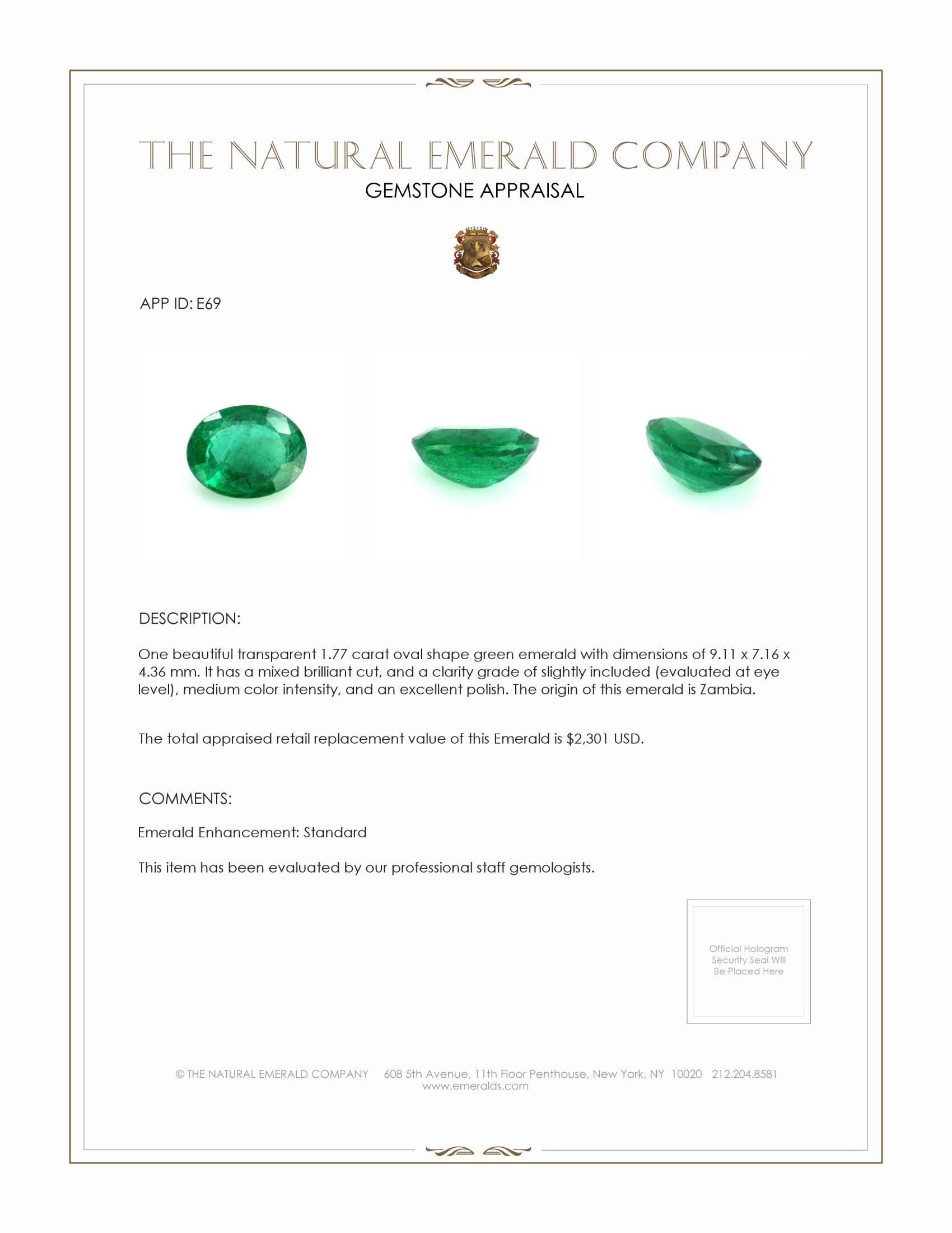 1.77 Ct. Emerald from Zambia