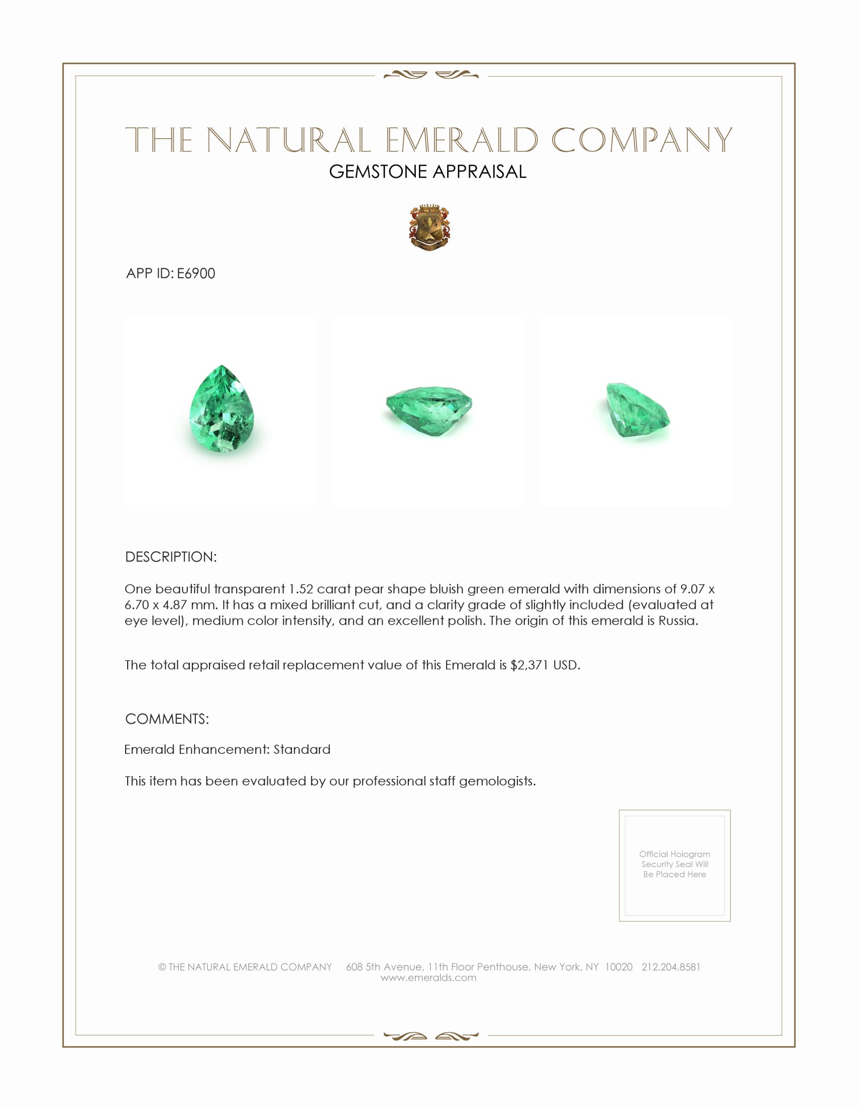 1.52 Ct. Emerald from Russia