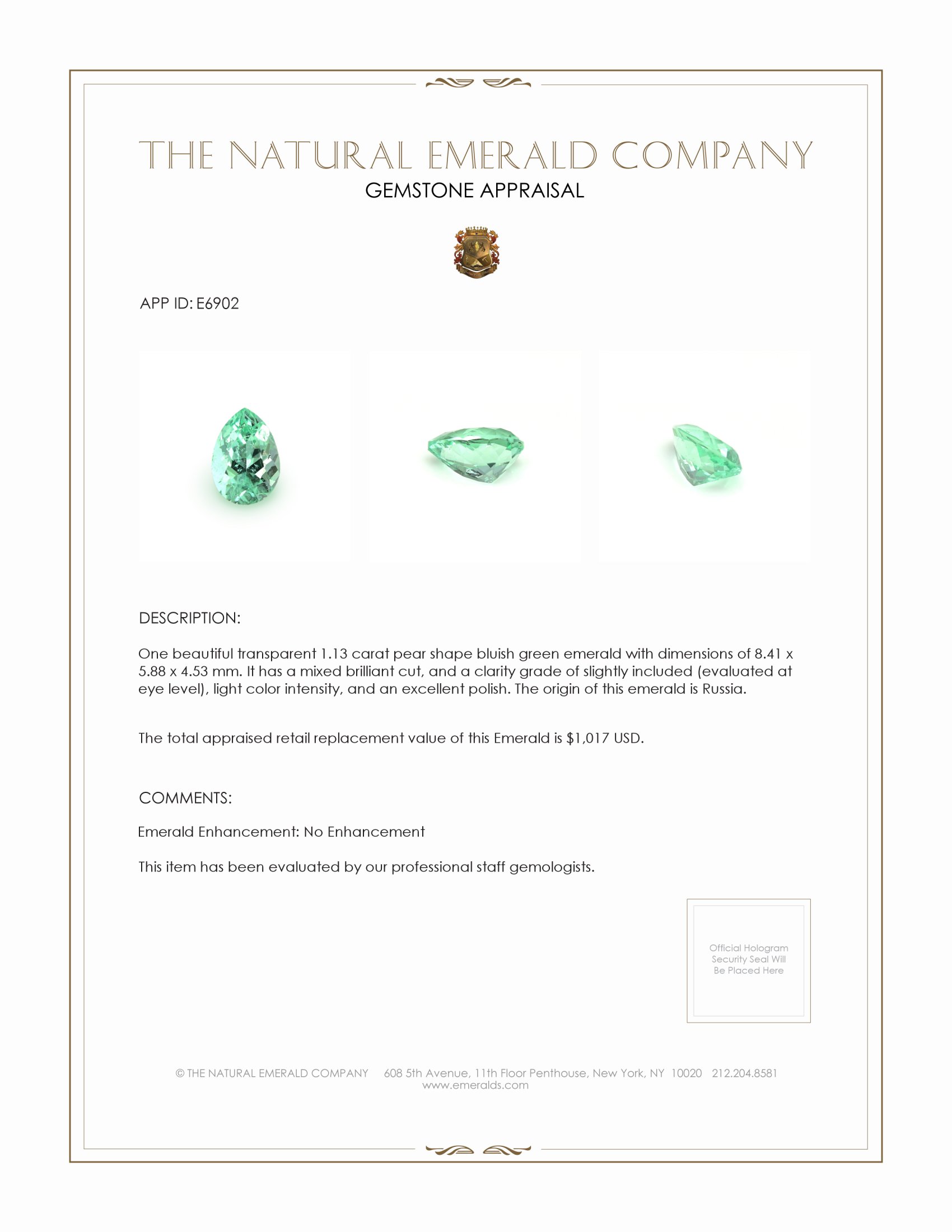 1.13 Ct. Emerald from Russia