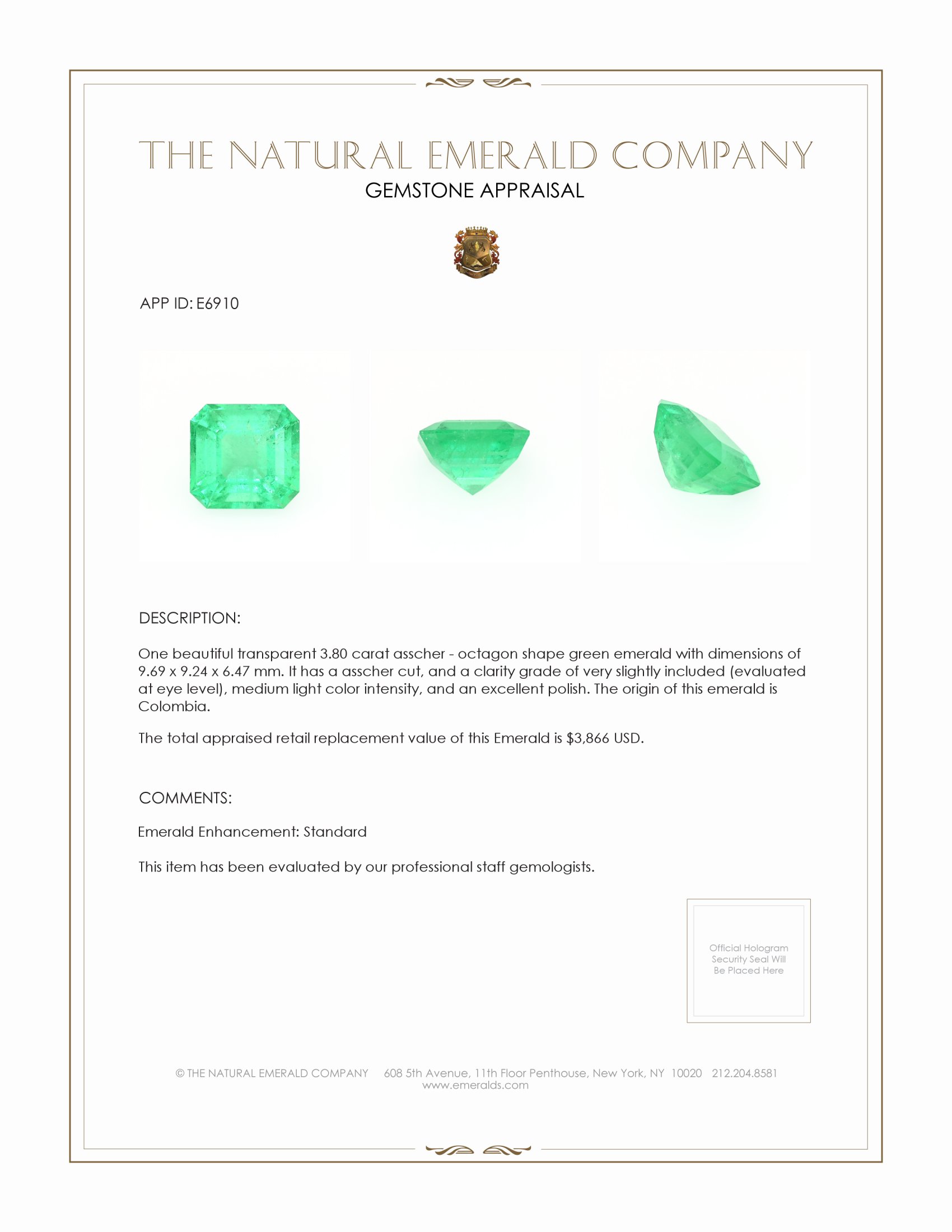 3.80 Ct. Emerald from Colombia