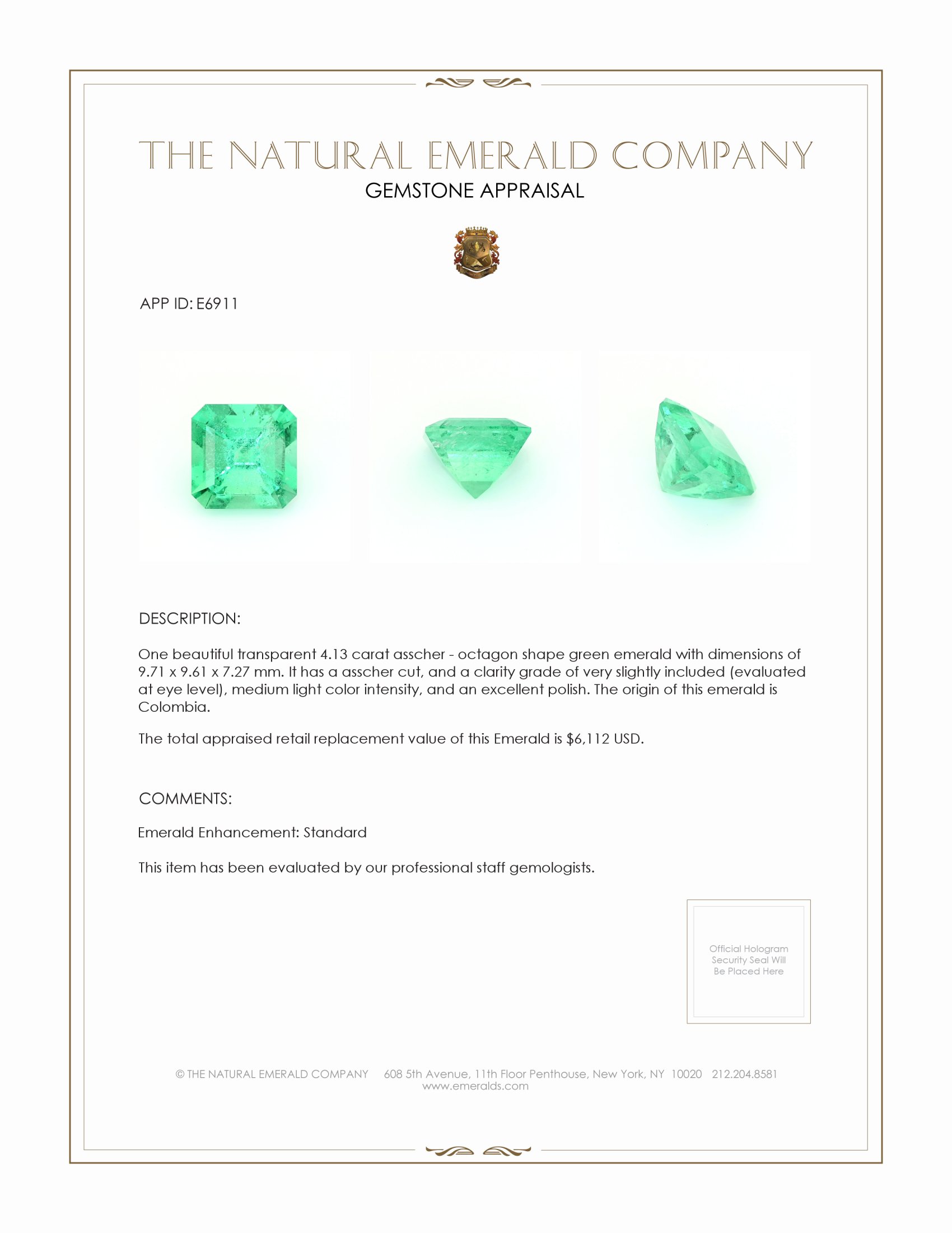 4.13 Ct. Emerald from Colombia