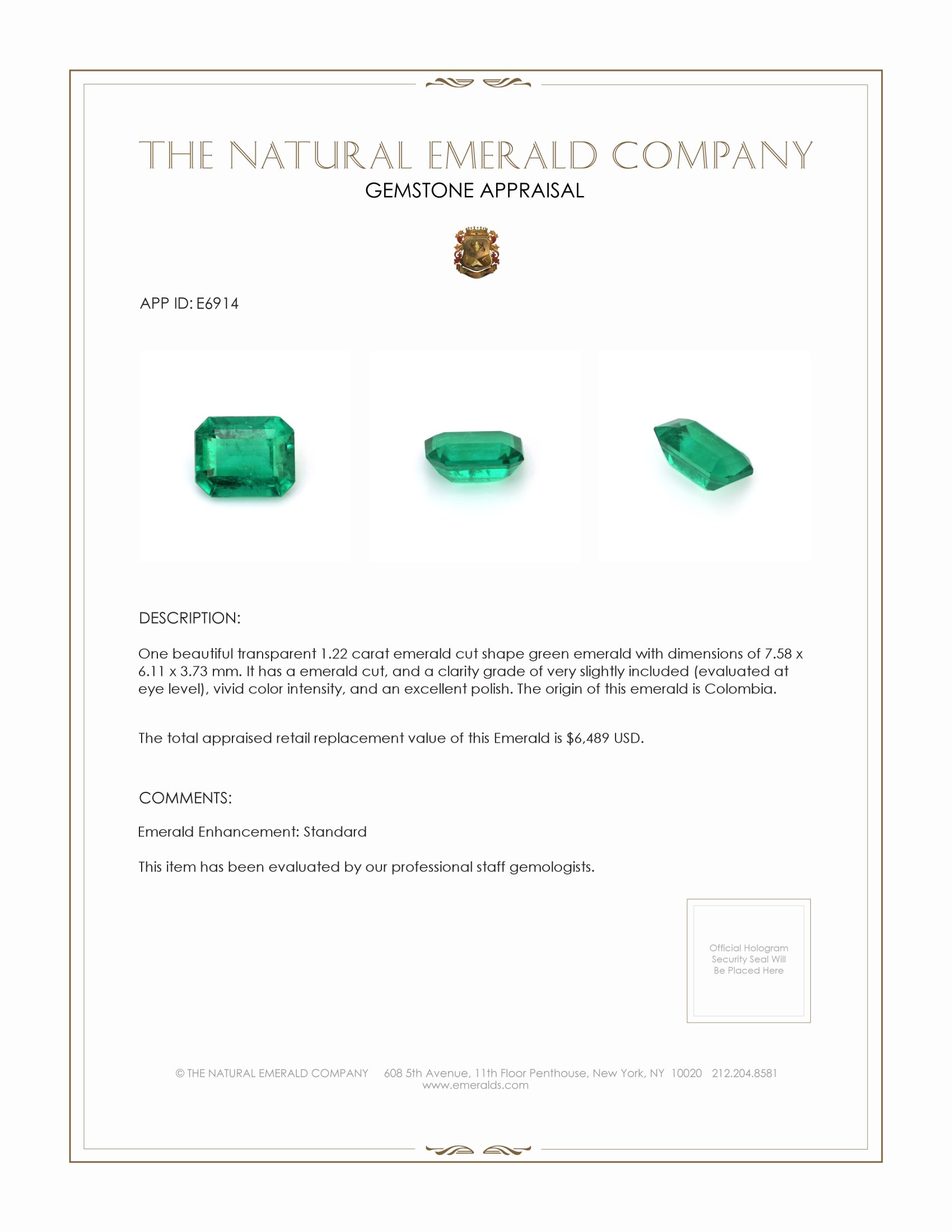 1.22 Ct. Emerald from Colombia