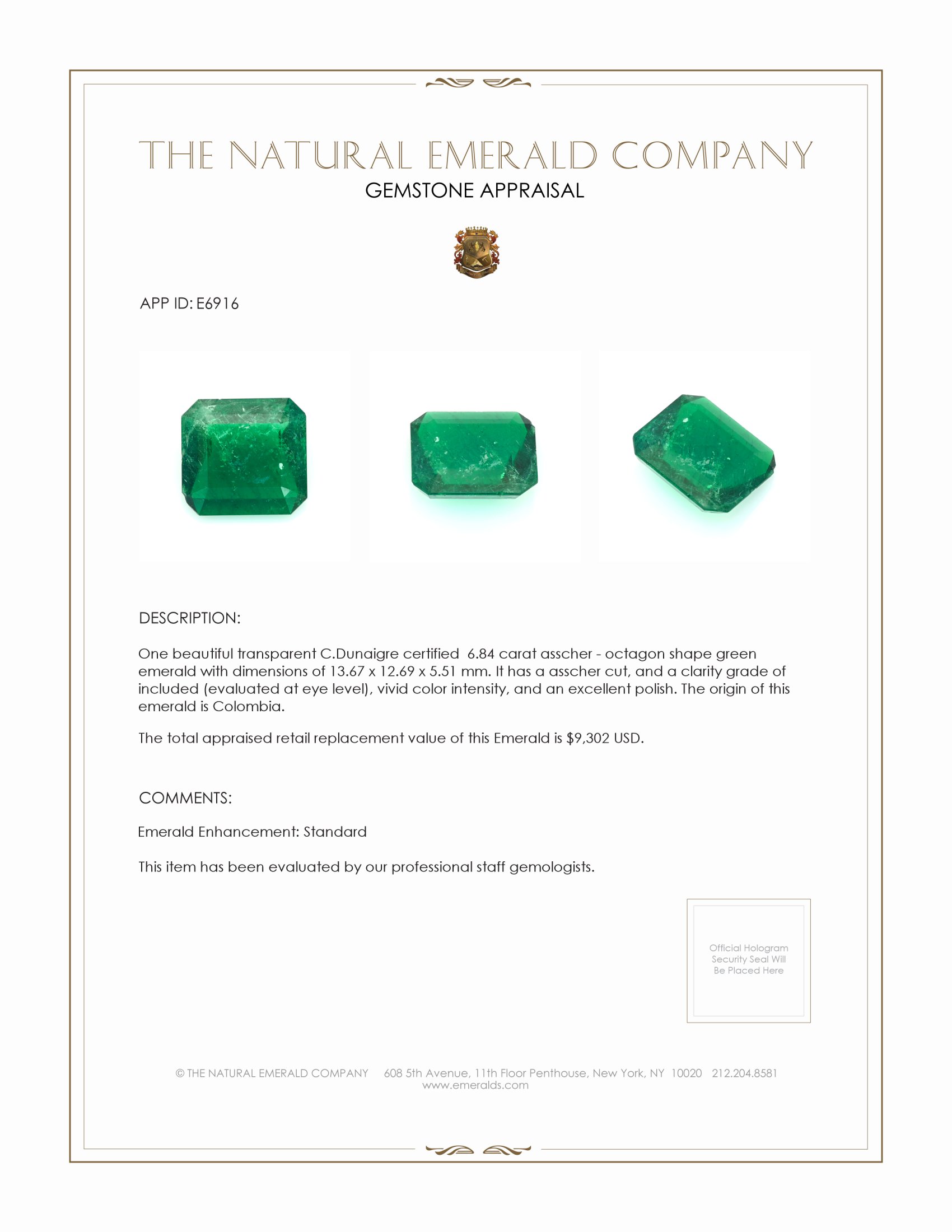 6.84 Ct. Emerald from Colombia