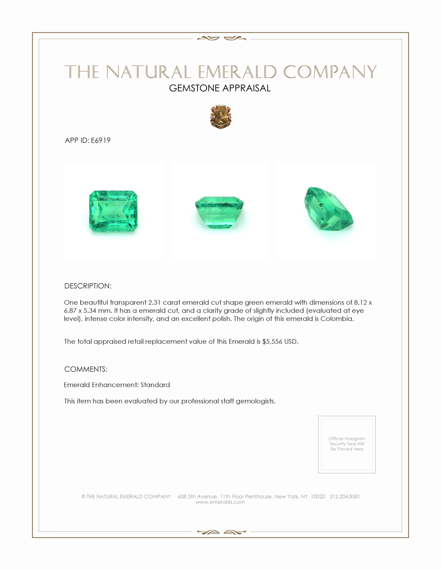2.31 Ct. Emerald from Colombia