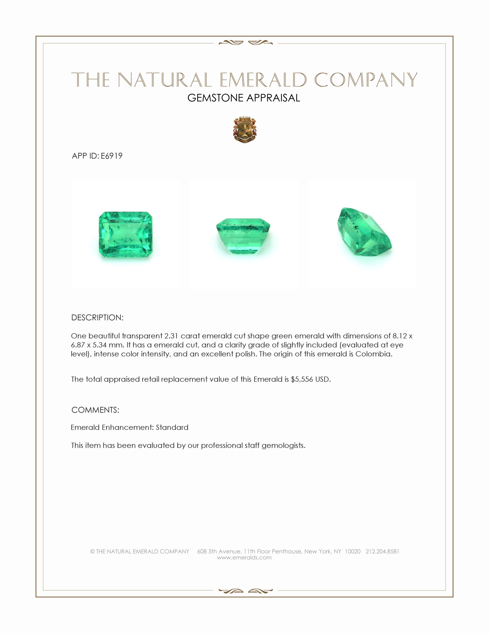 2.31 Ct. Emerald from Colombia