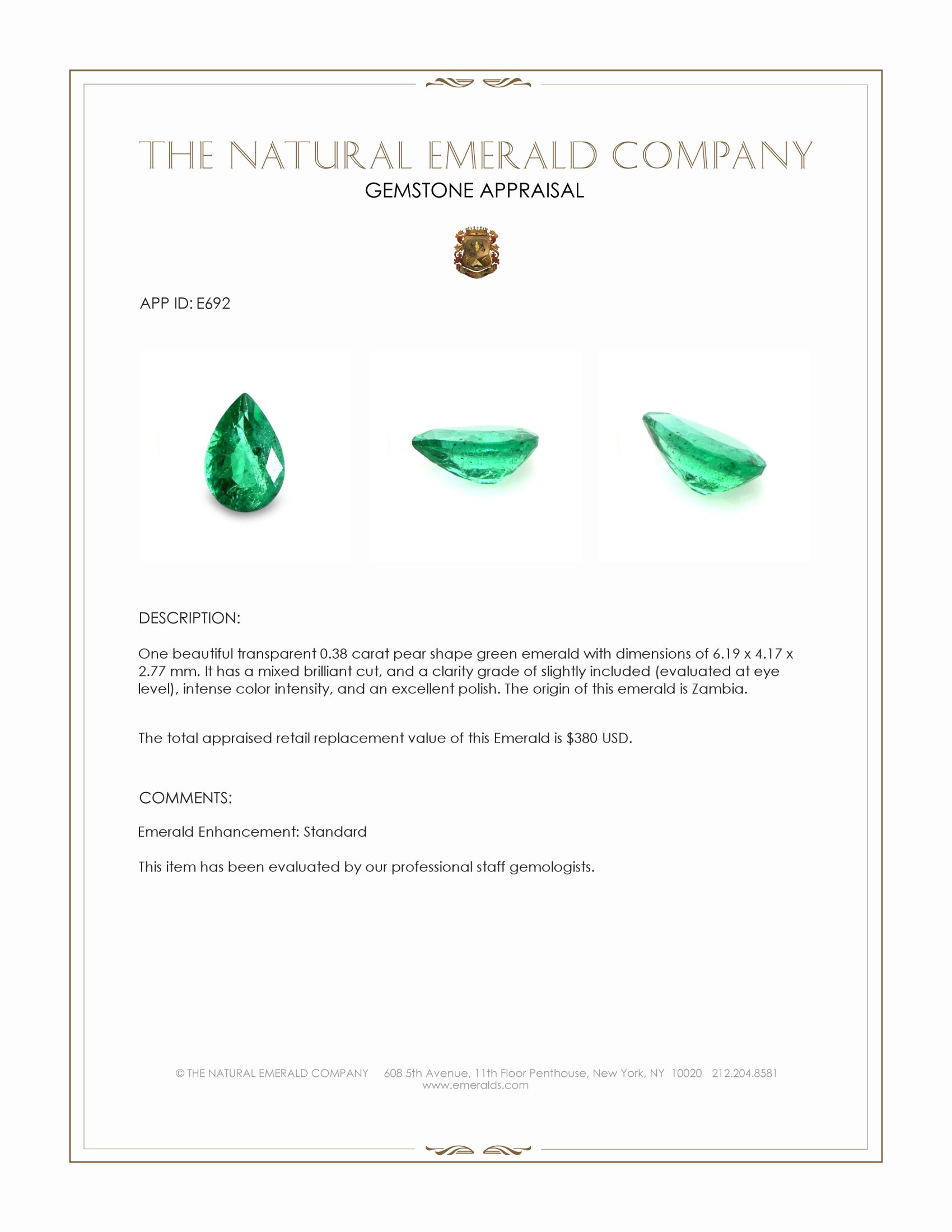 0.38 Ct. Emerald from Zambia