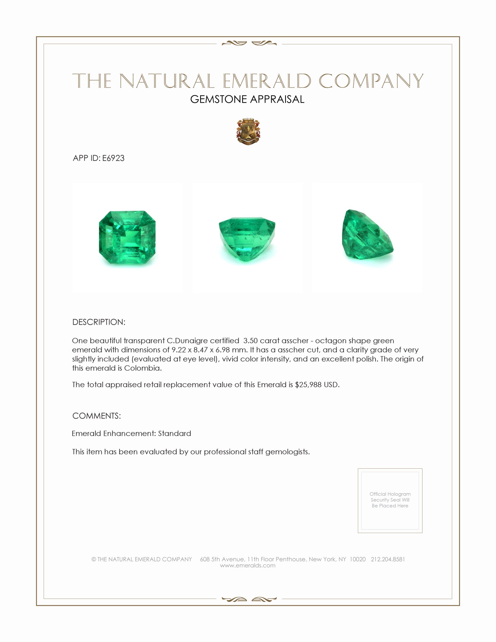 3.50 Ct. Emerald from Colombia