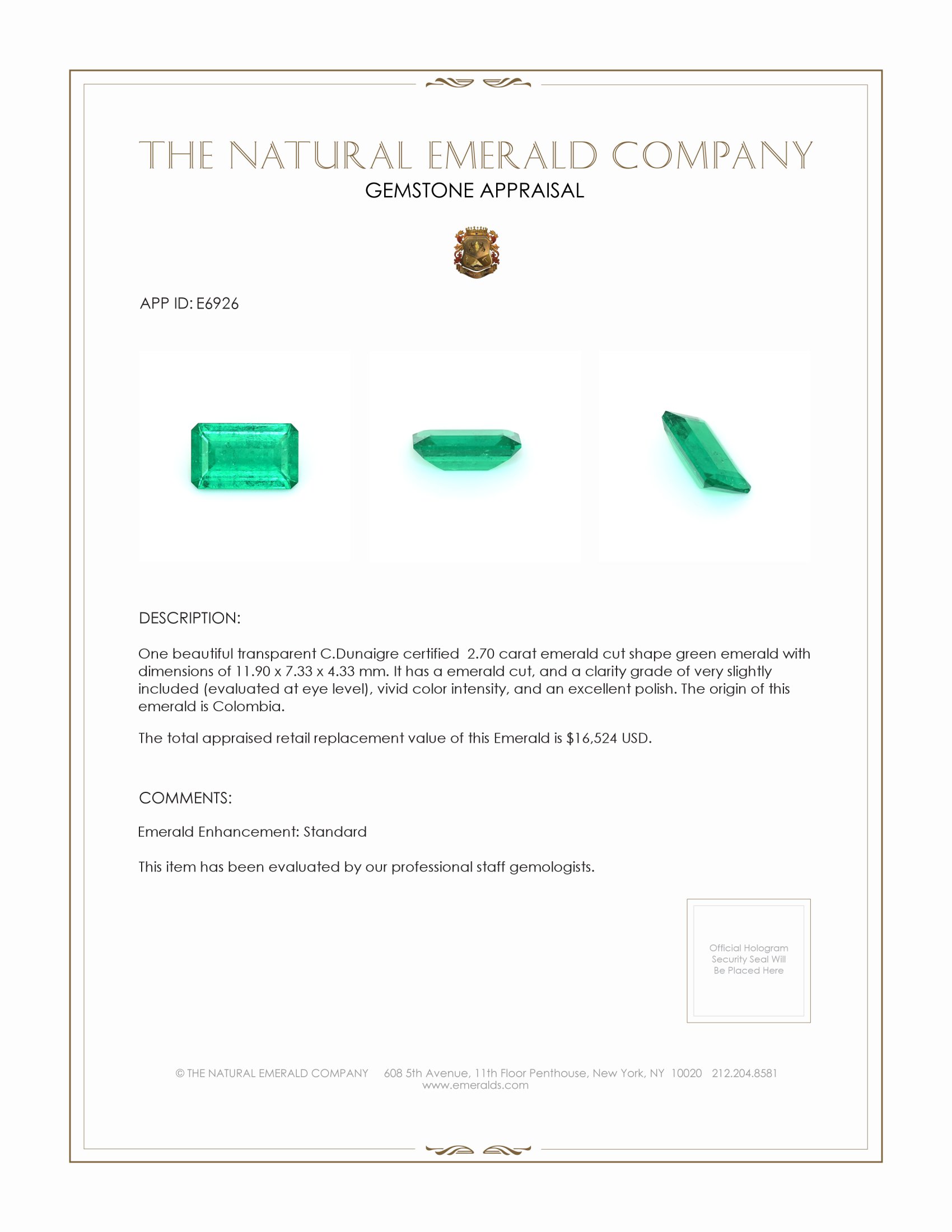 2.70 Ct. Emerald from Colombia