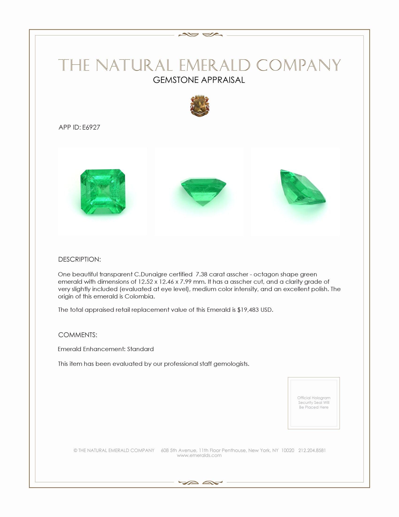 7.38 Ct. Emerald from Colombia