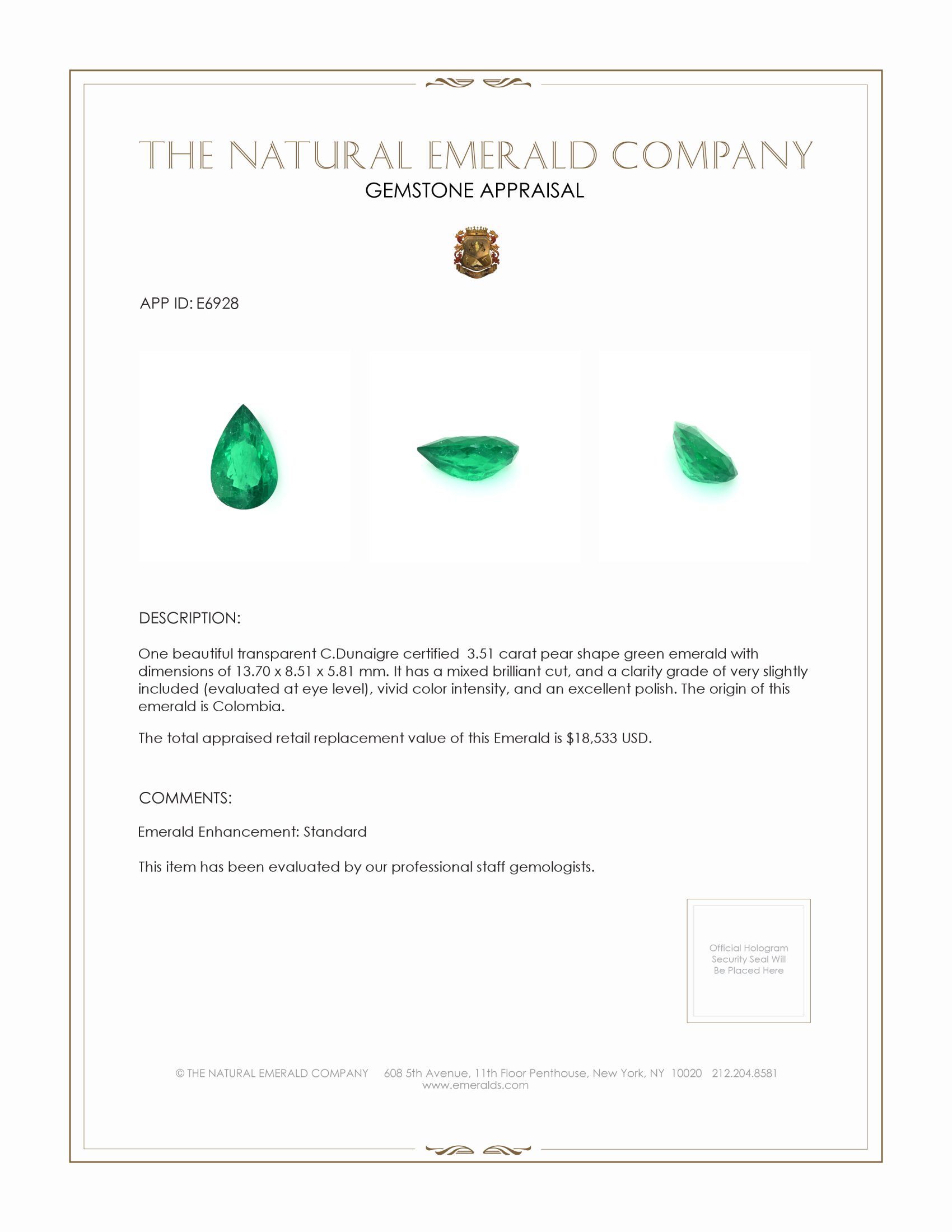 3.51 Ct. Emerald from Colombia