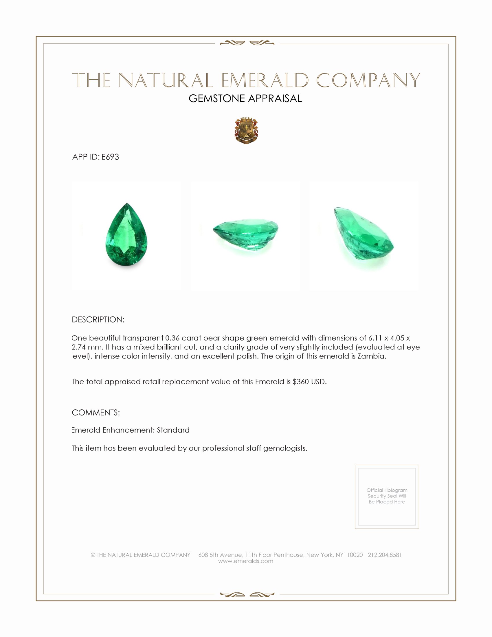 0.36 Ct. Emerald from Zambia
