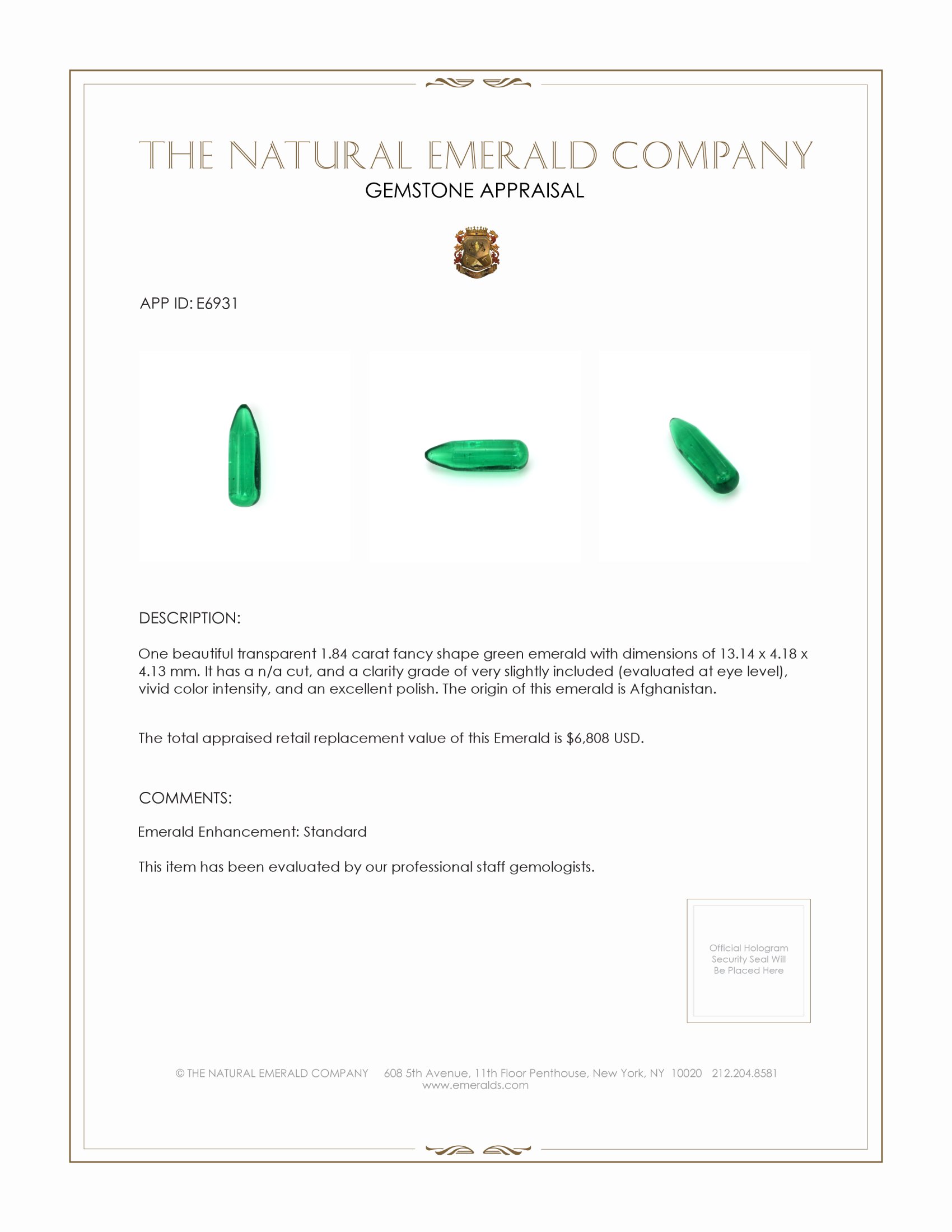 1.84 Ct. Cabochon Emerald from Afghanistan