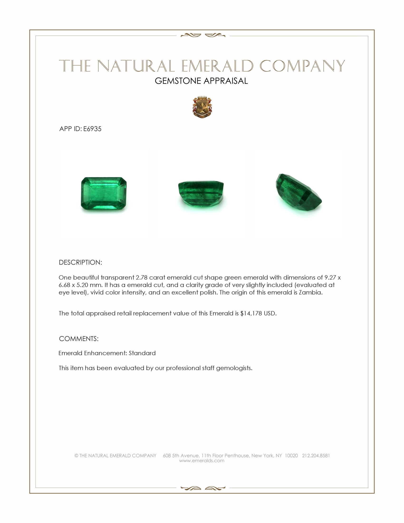 2.78 Ct. Emerald from Zambia