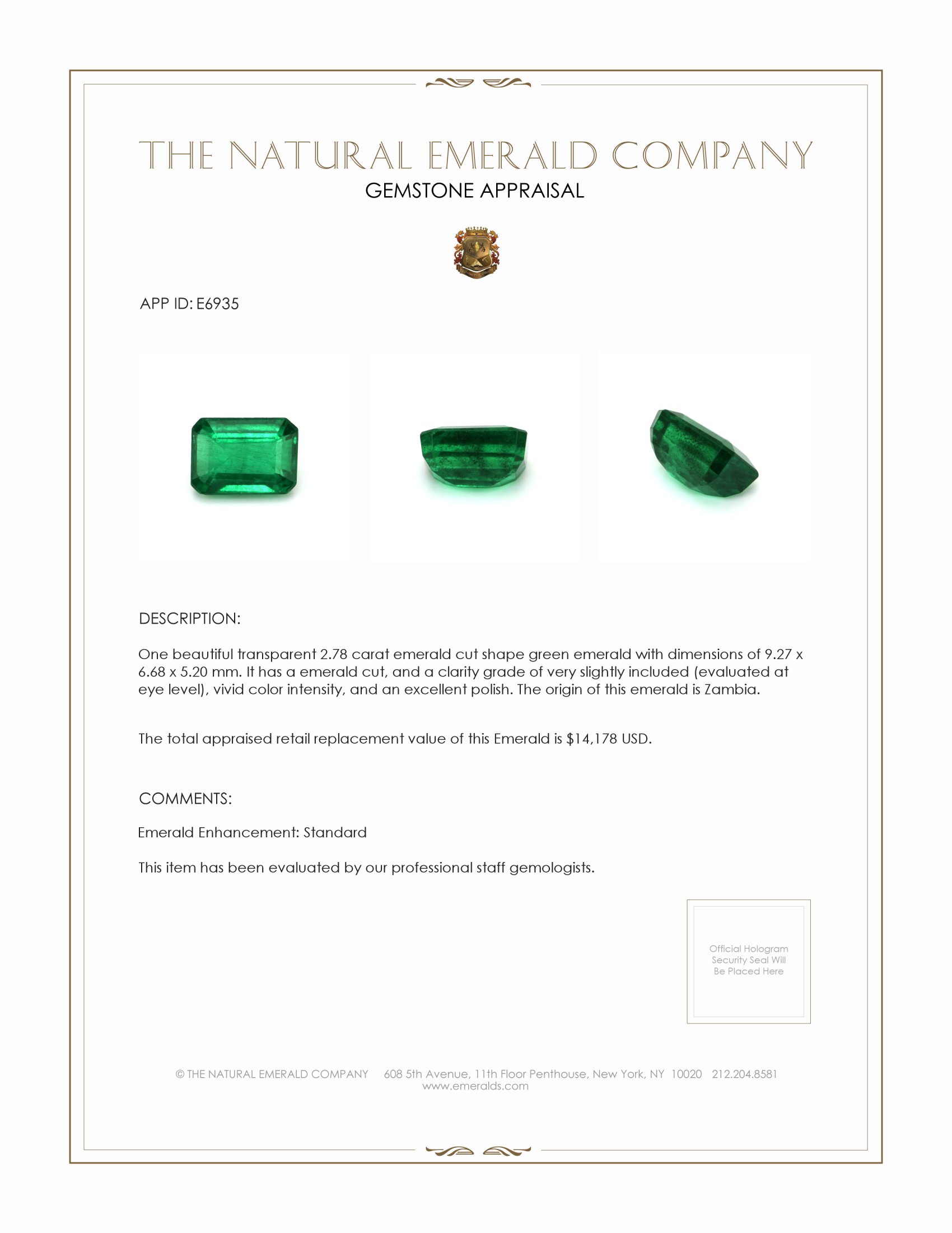 2.78 Ct. Emerald from Zambia