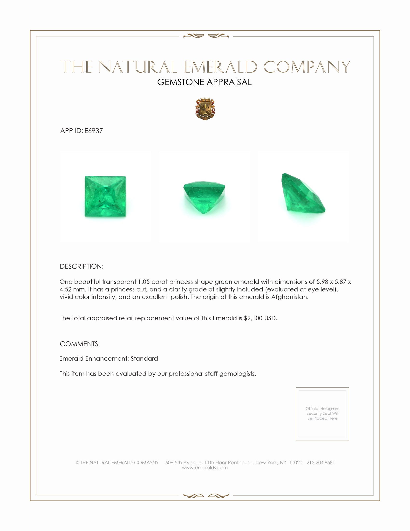 1.05 Ct. Emerald from Afghanistan