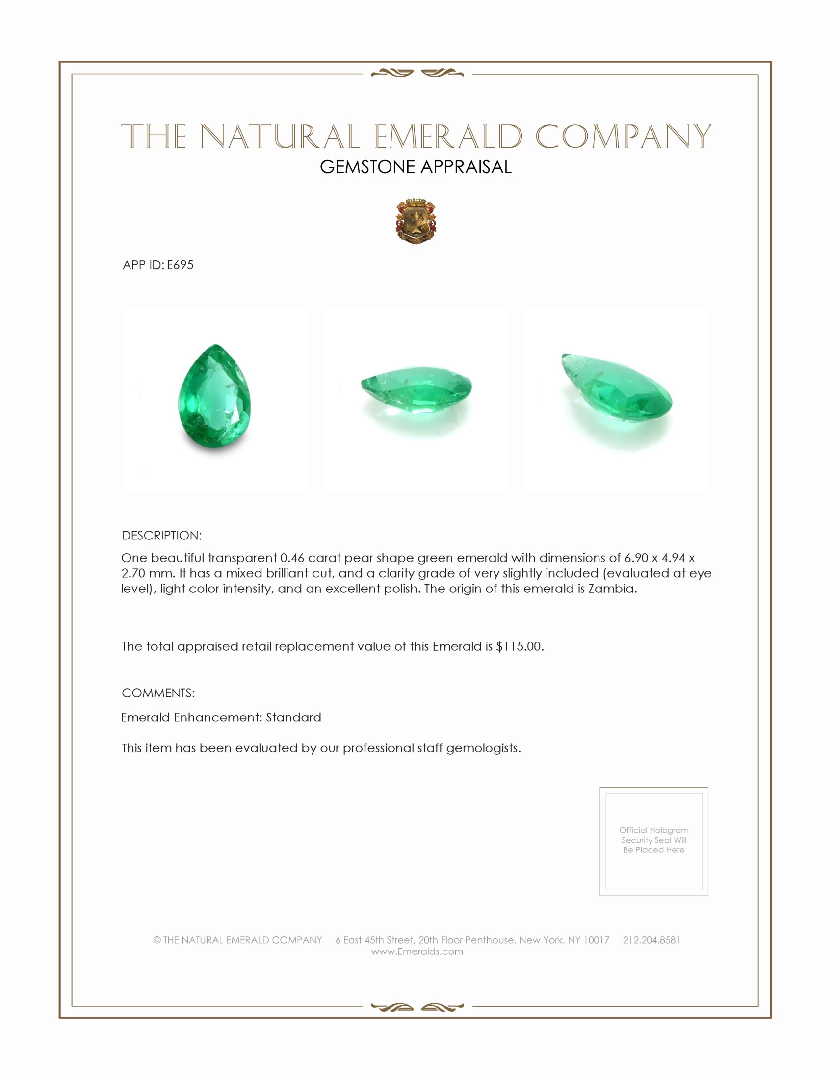 0.46 Ct. Emerald from Zambia