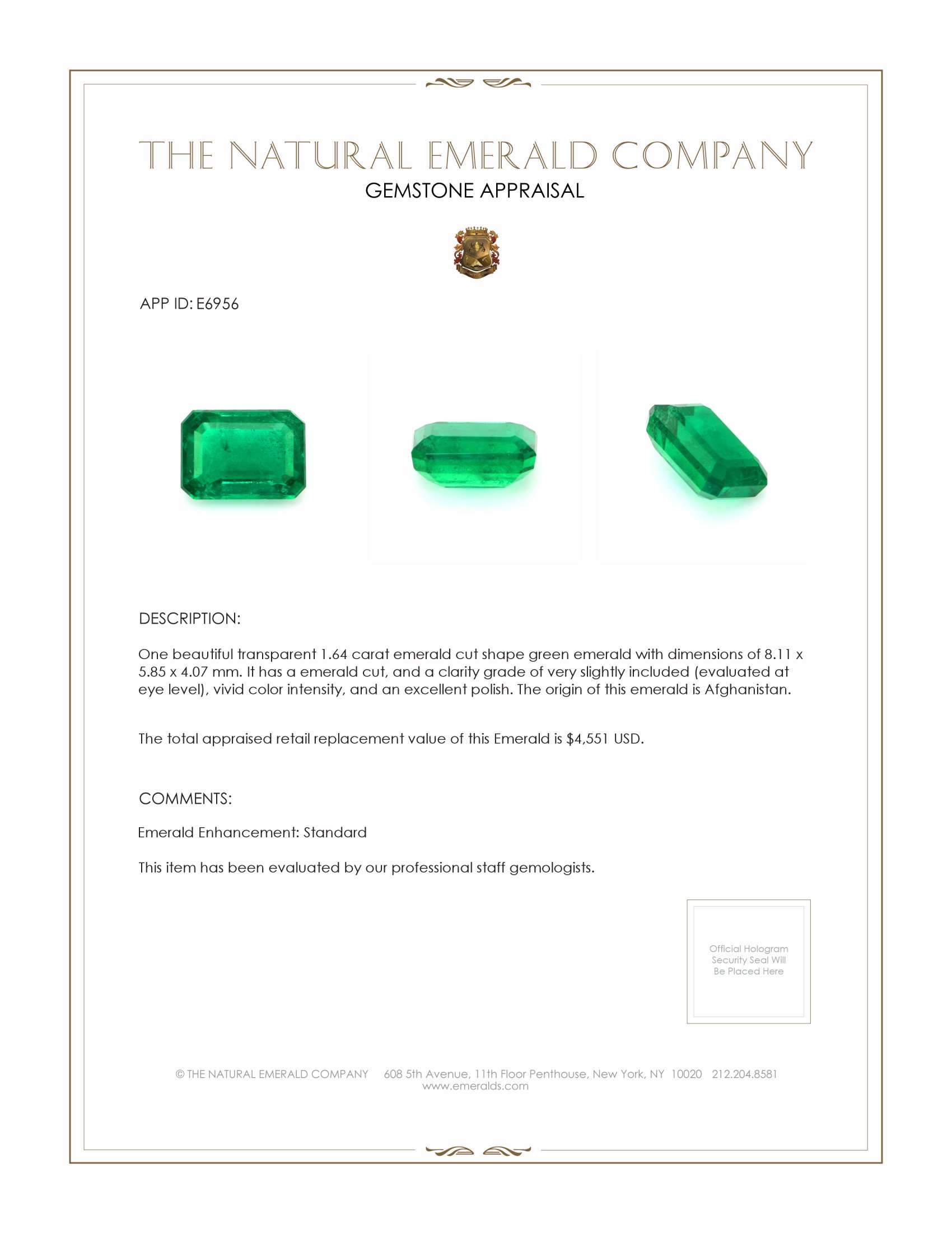 1.64 Ct. Emerald from Afghanistan