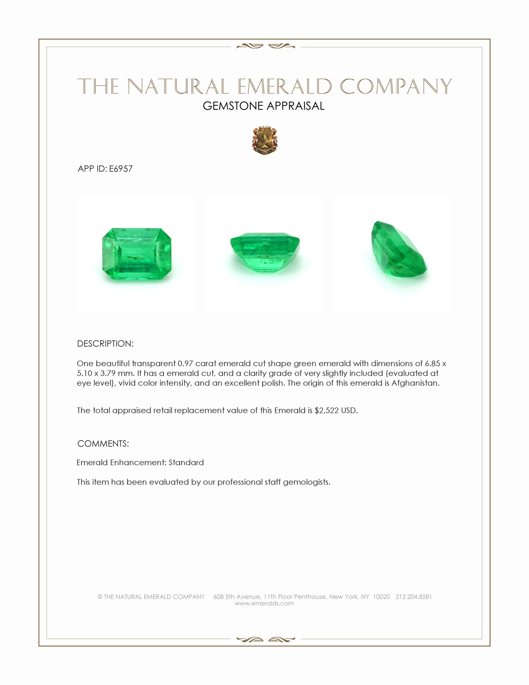 0.97 Ct. Emerald from Afghanistan
