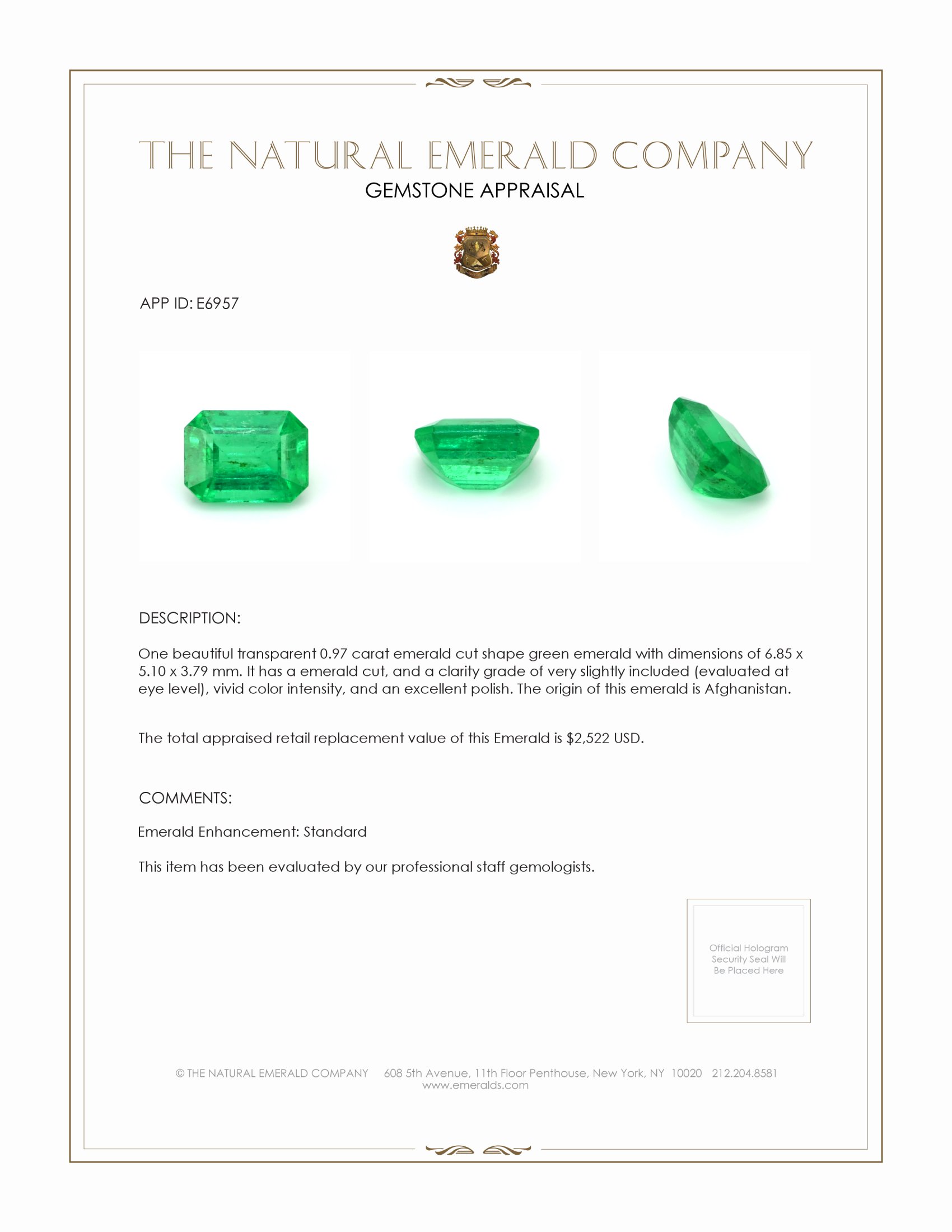 0.97 Ct. Emerald from Afghanistan