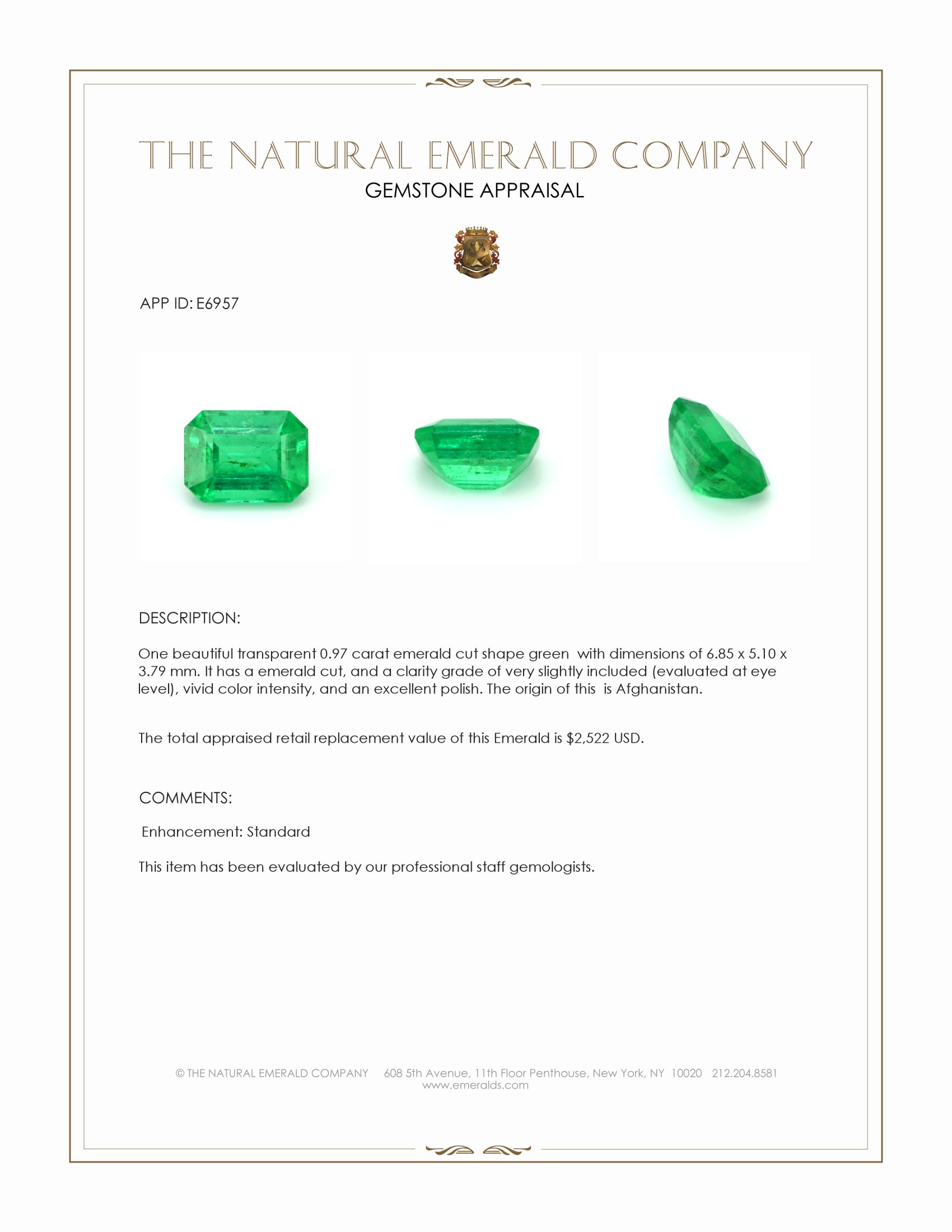 0.97 Ct. Emerald from Afghanistan