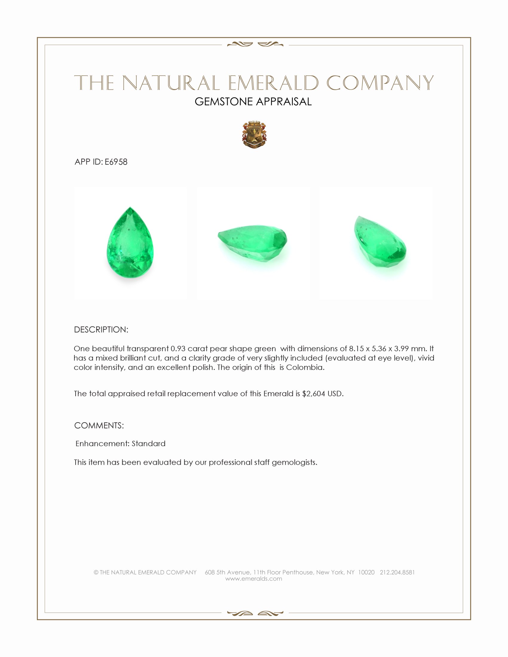 0.93 Ct. Emerald from Colombia