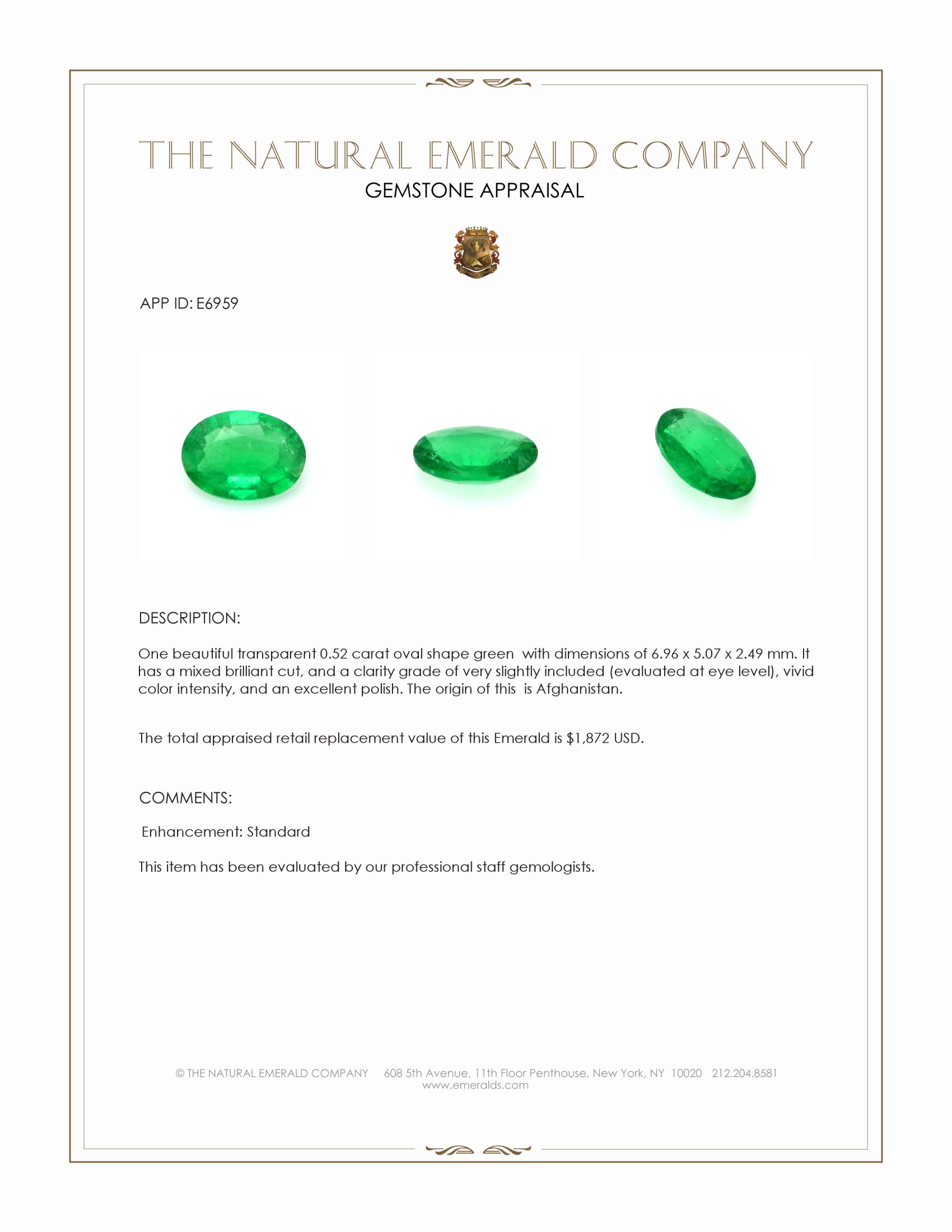 0.52 Ct. Emerald from Afghanistan