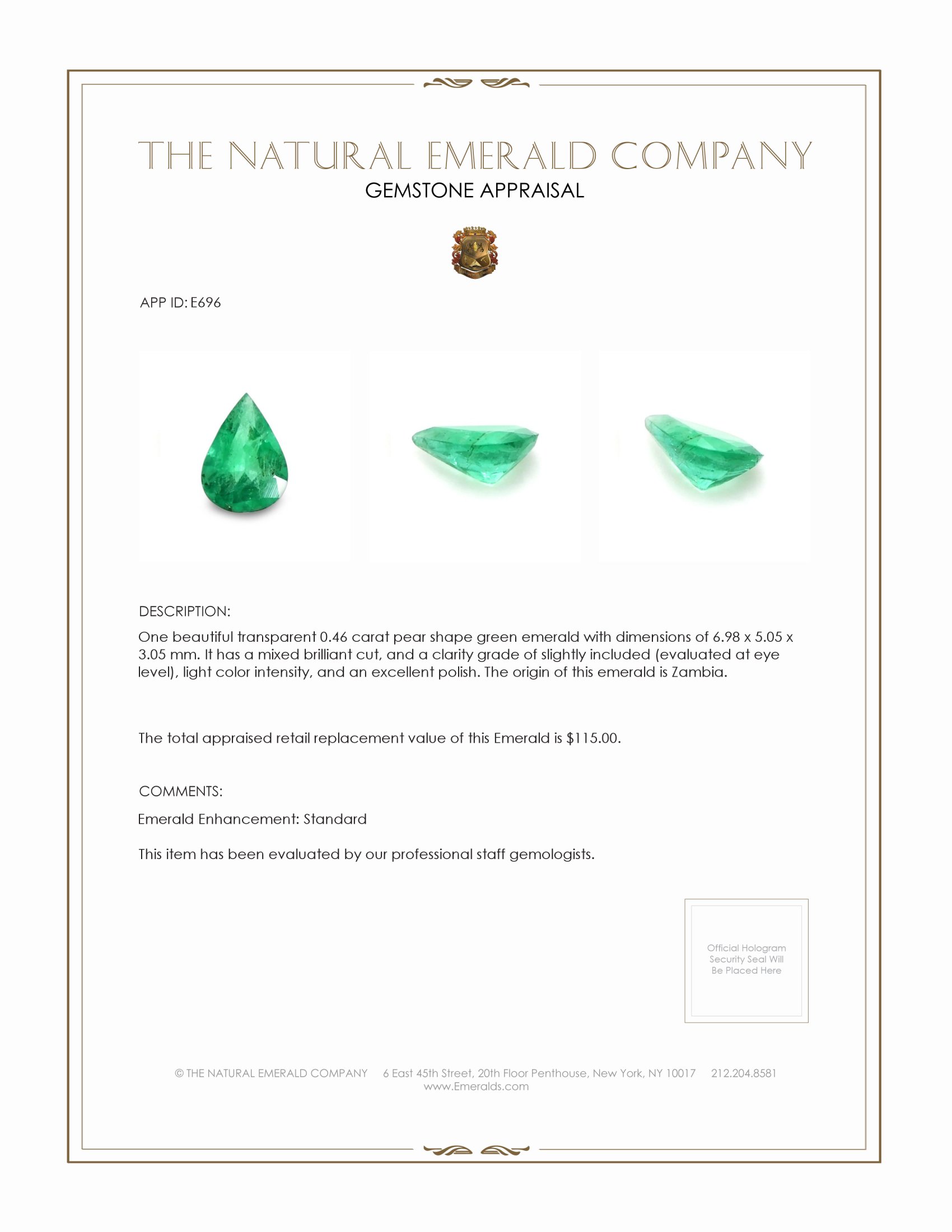 0.46 Ct. Emerald from Zambia