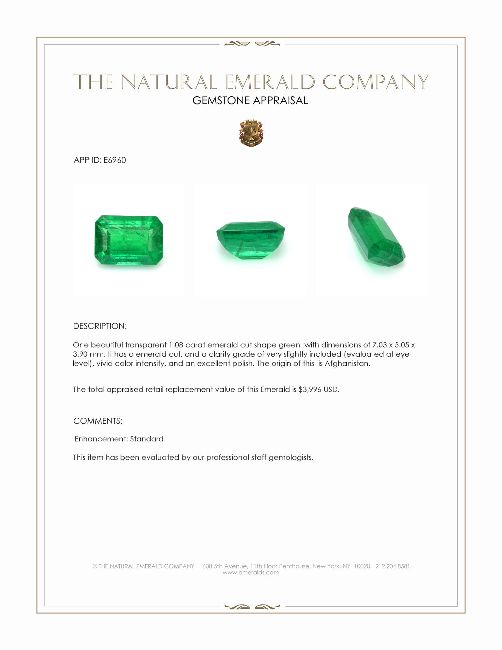 1.08 Ct. Emerald from Afghanistan