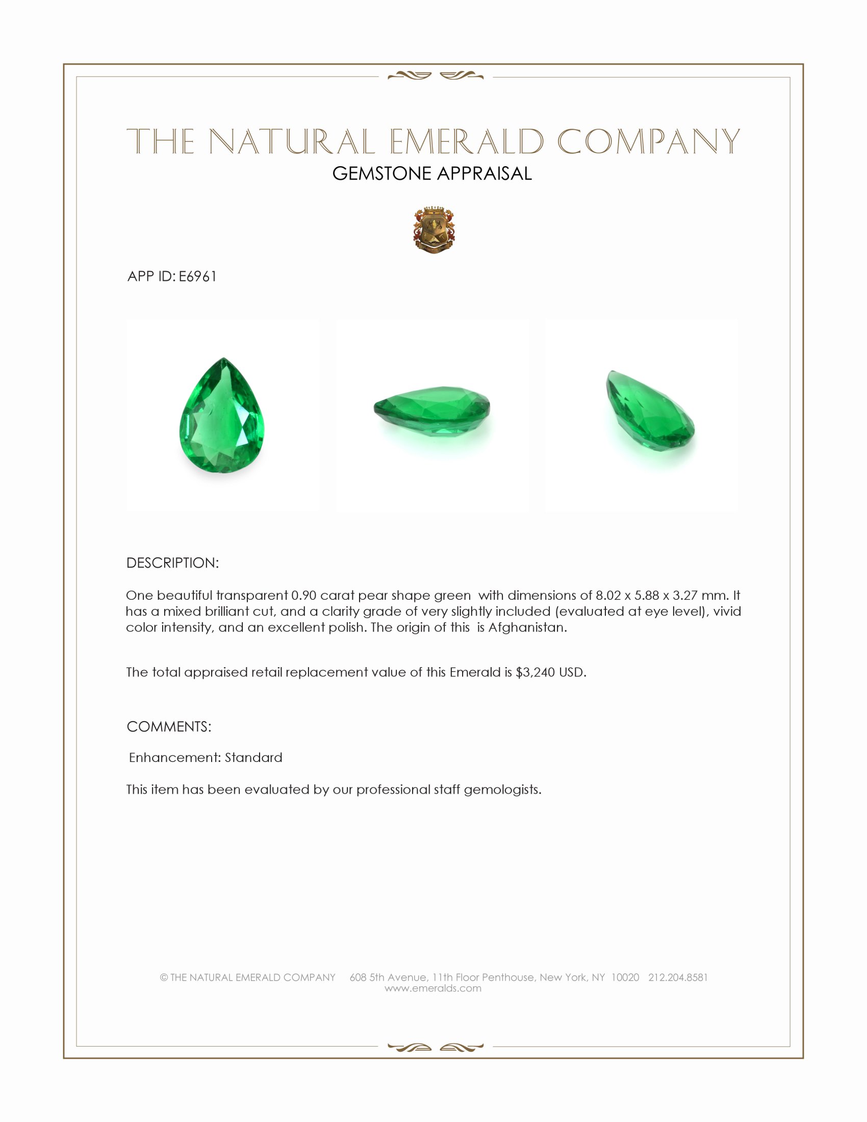 0.90 Ct. Emerald from Afghanistan