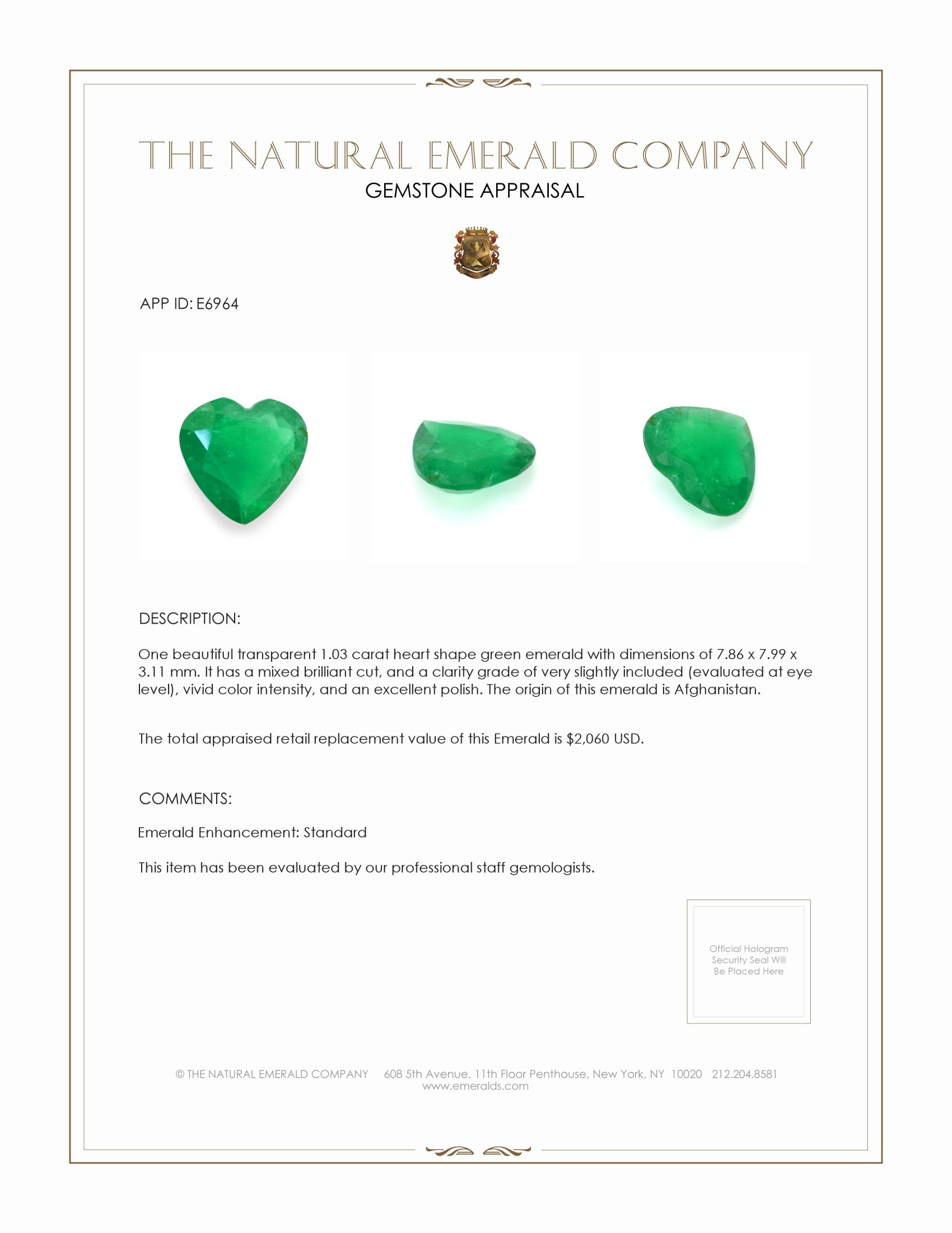 1.03 Ct. Emerald from Afghanistan