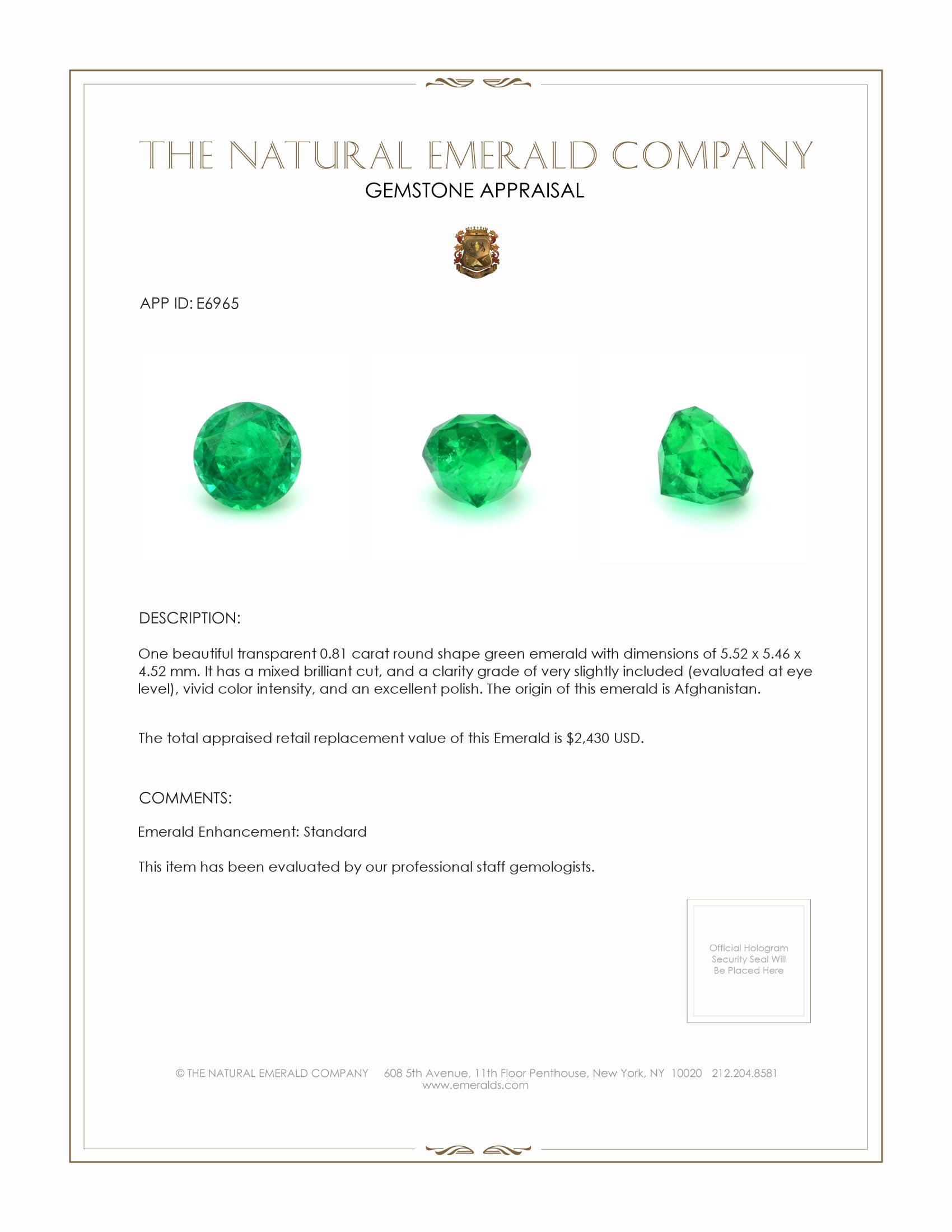 0.81 Ct. Emerald from Afghanistan