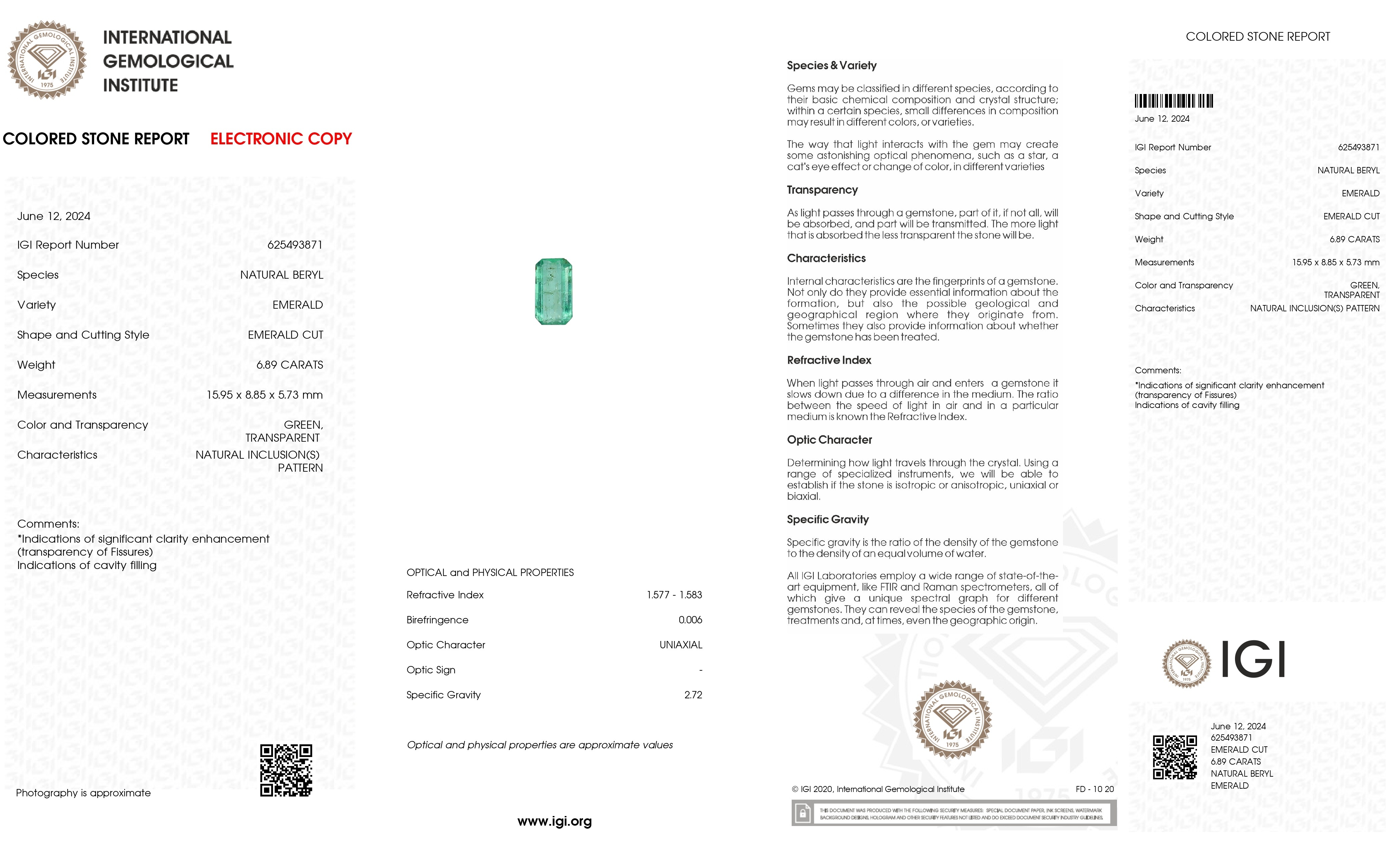 6.89 Ct. Emerald from Colombia