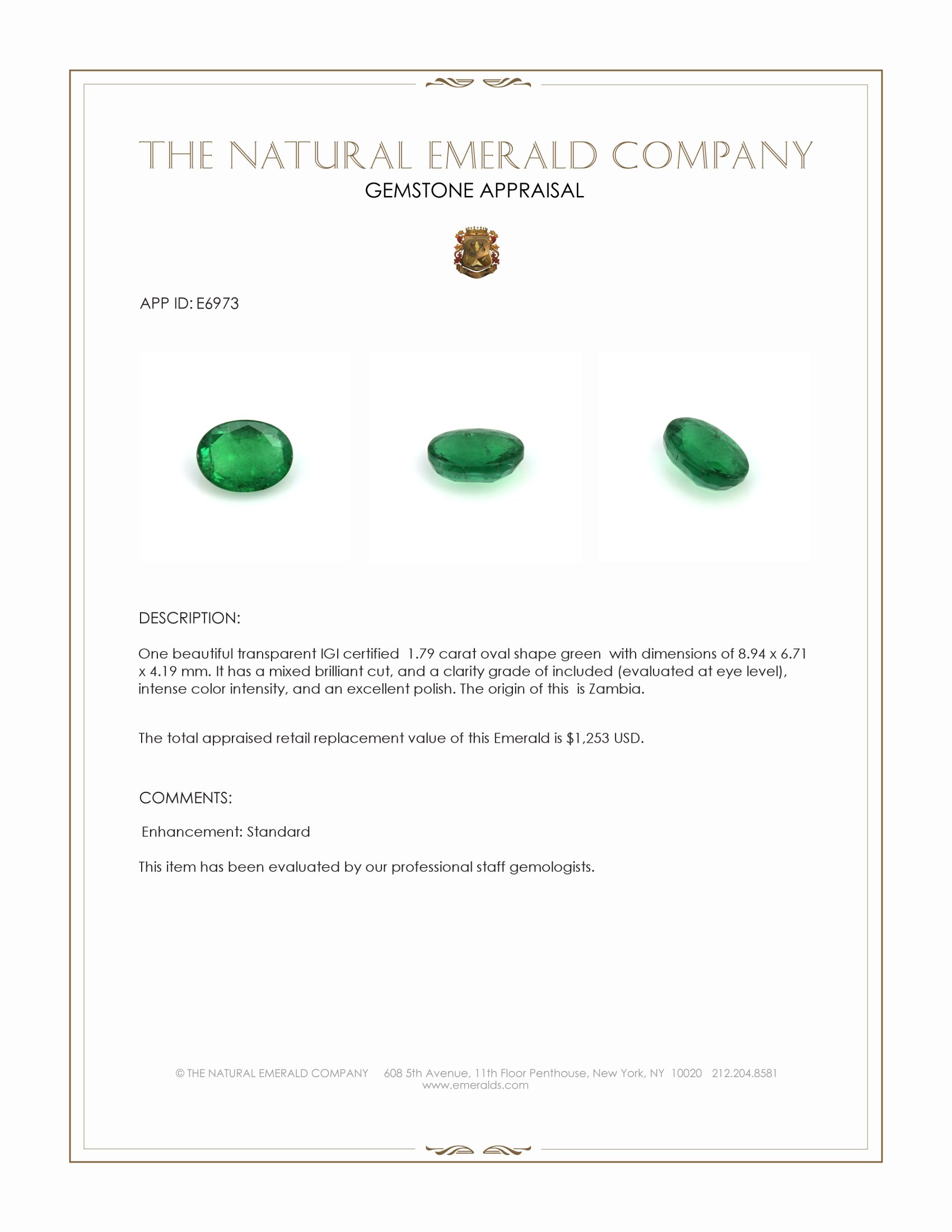 1.79 Ct. Emerald from Zambia