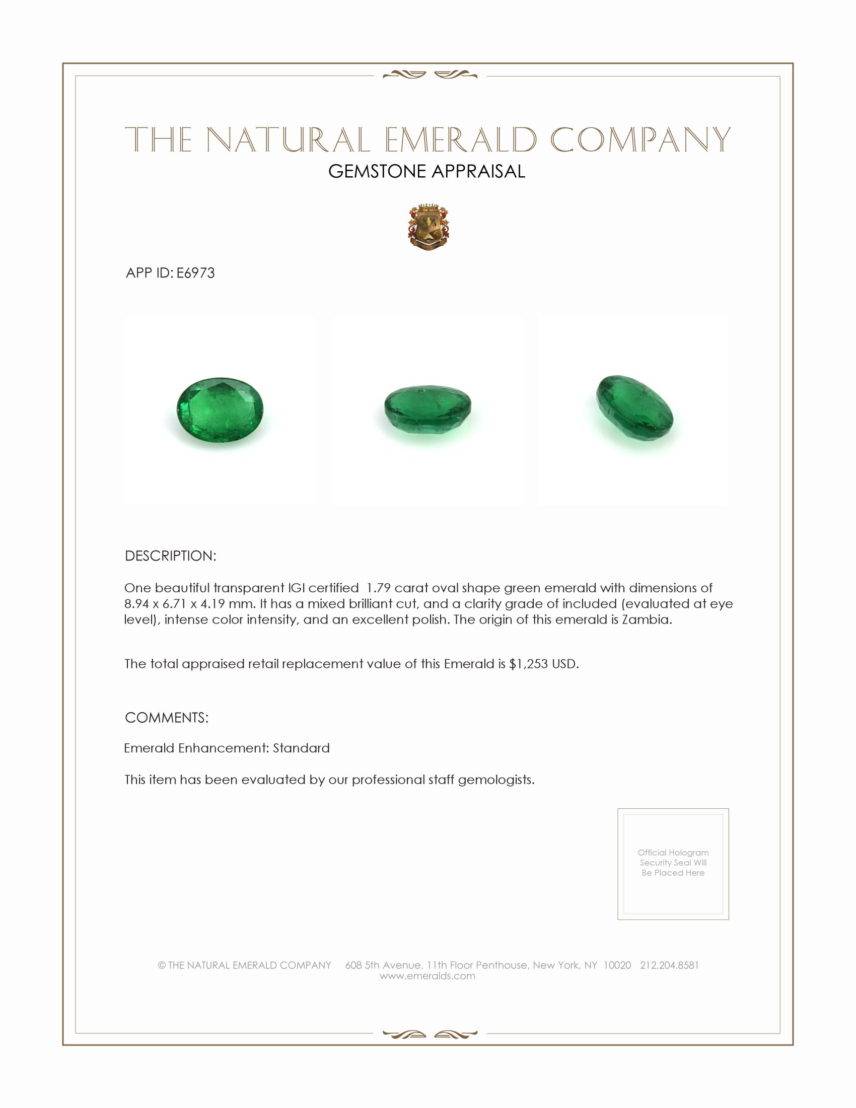 1.79 Ct. Emerald from Zambia