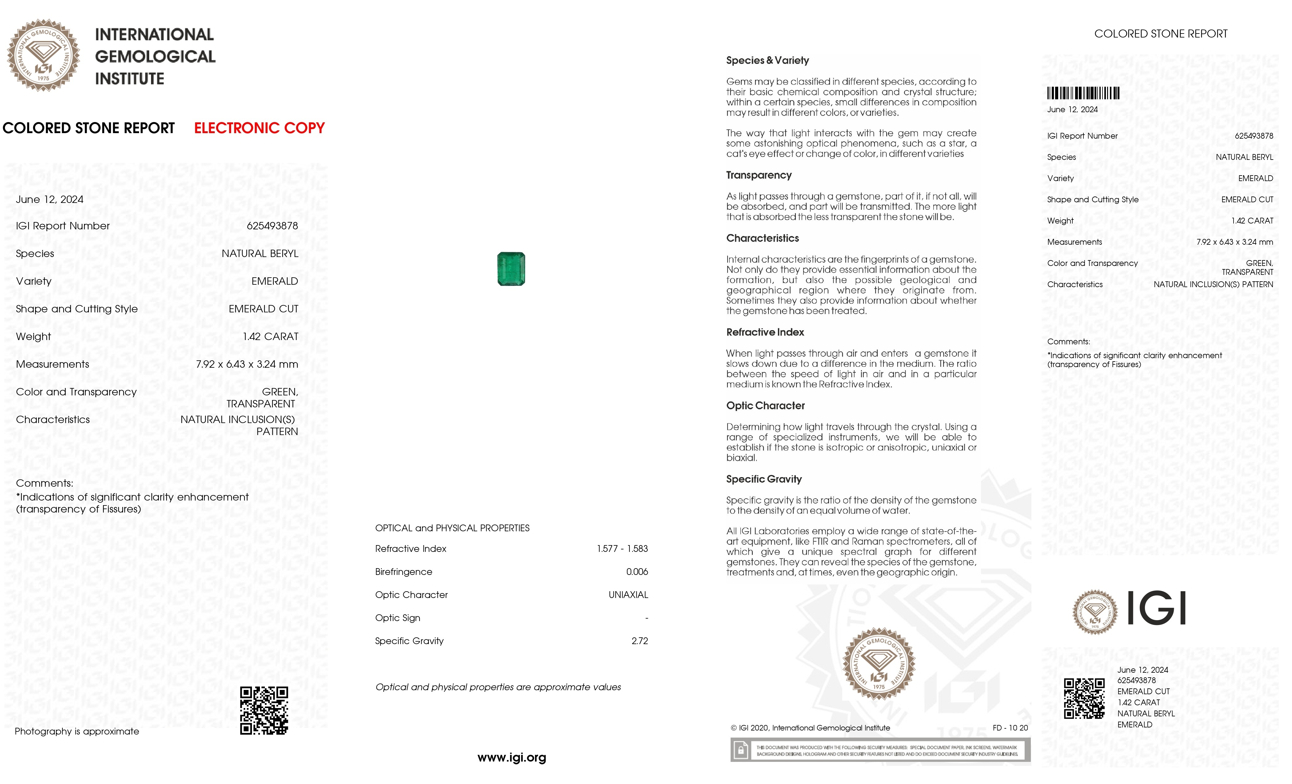 1.42 Ct. Emerald from Zambia