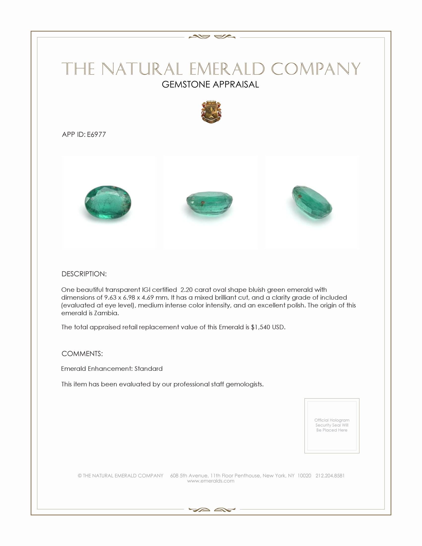 2.20 Ct. Emerald from Zambia