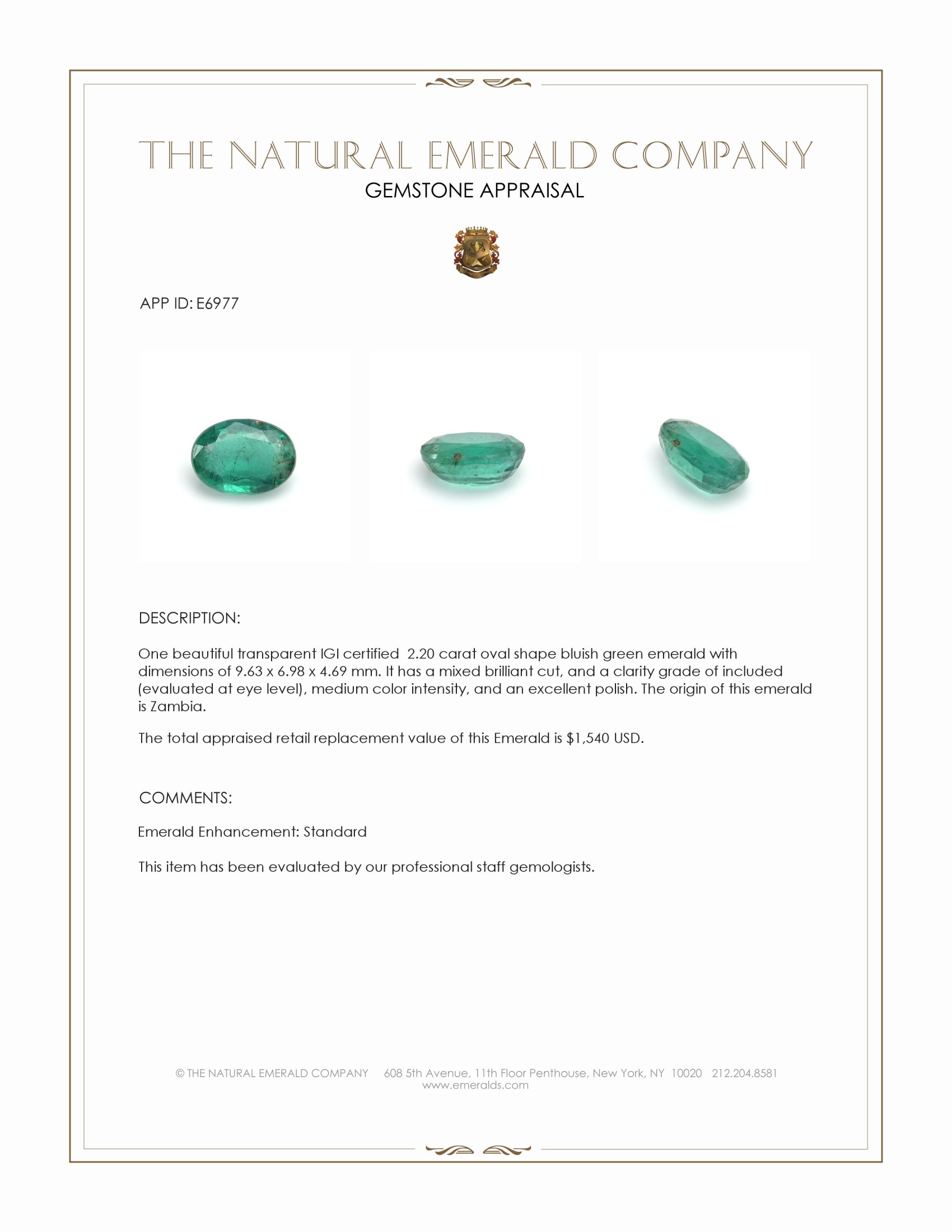 2.20 Ct. Emerald from Zambia