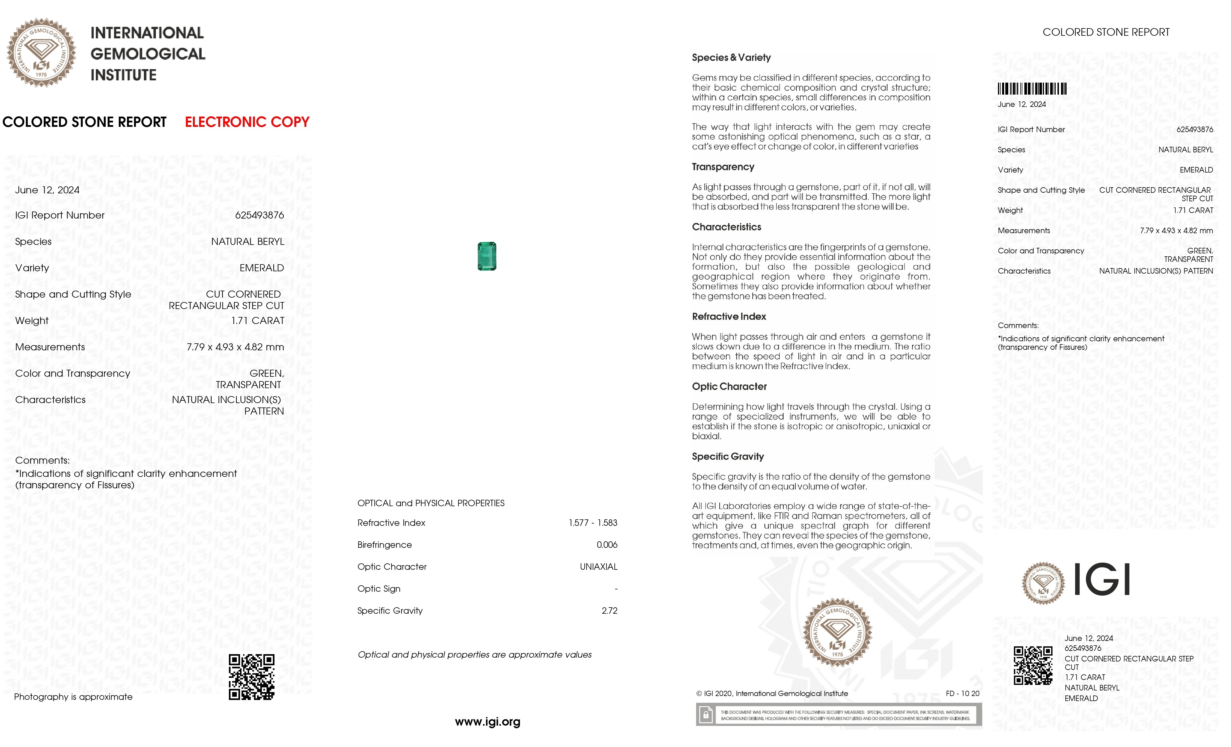 1.71 Ct. Emerald from Zambia