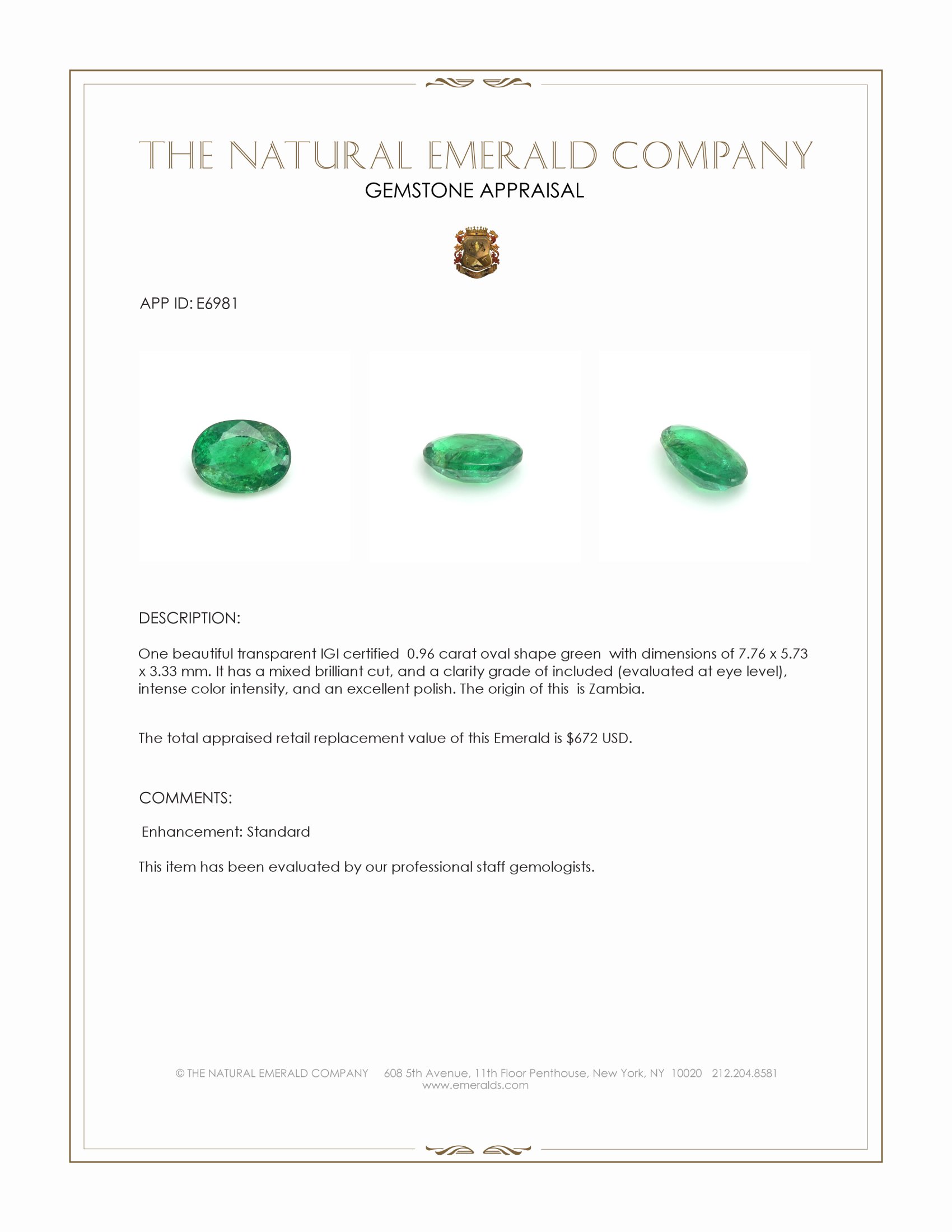 0.96 Ct. Emerald from Zambia