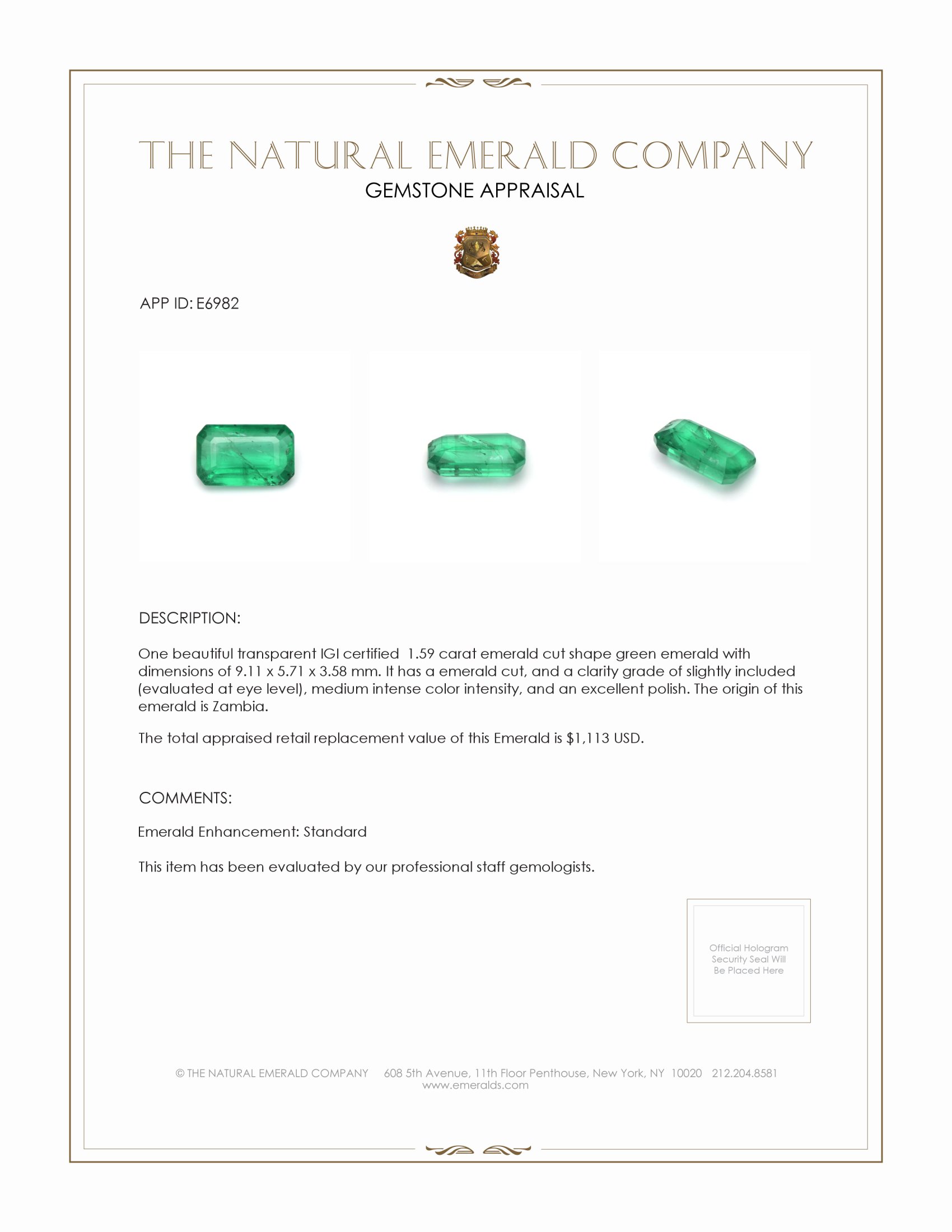 1.59 Ct. Emerald from Zambia