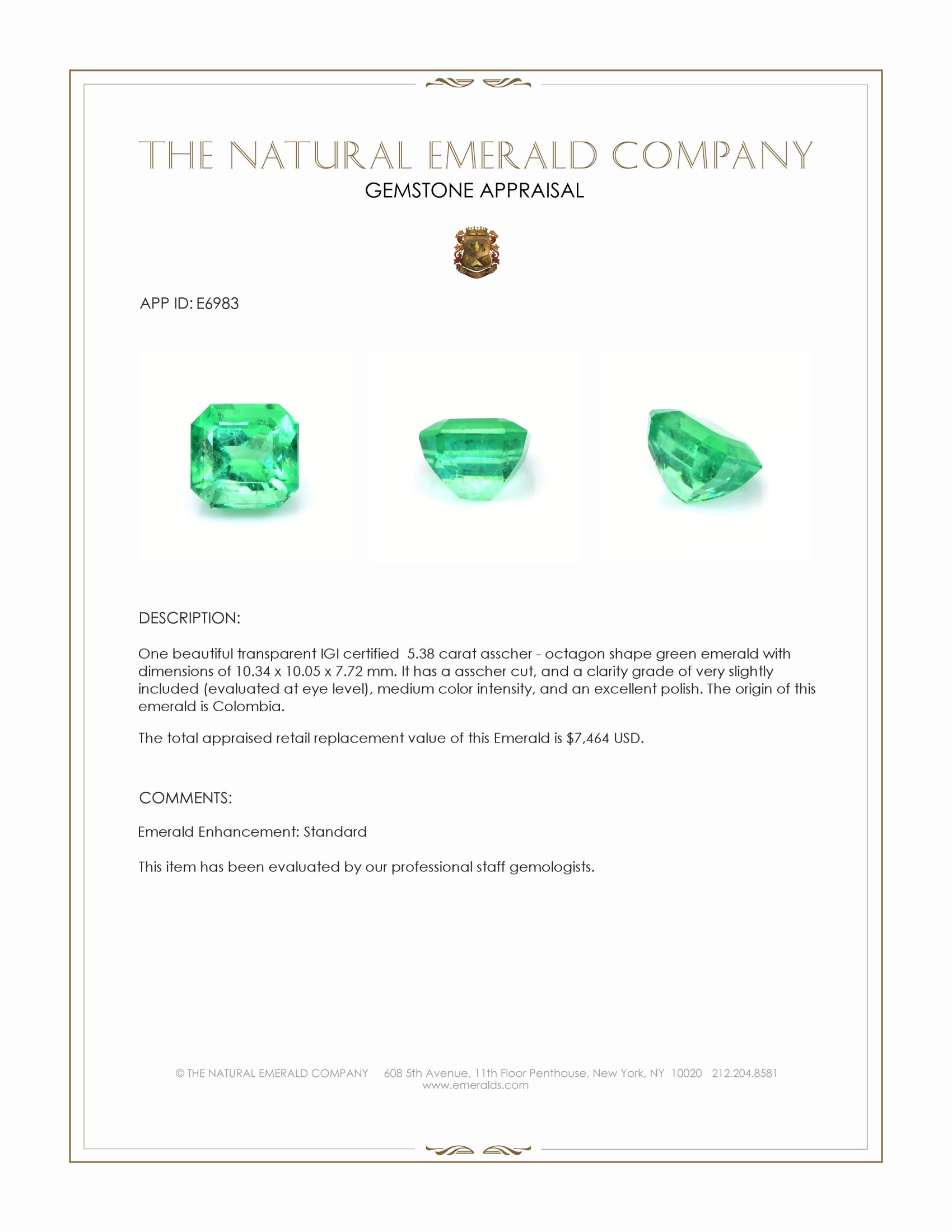 5.38 Ct. Emerald from Colombia