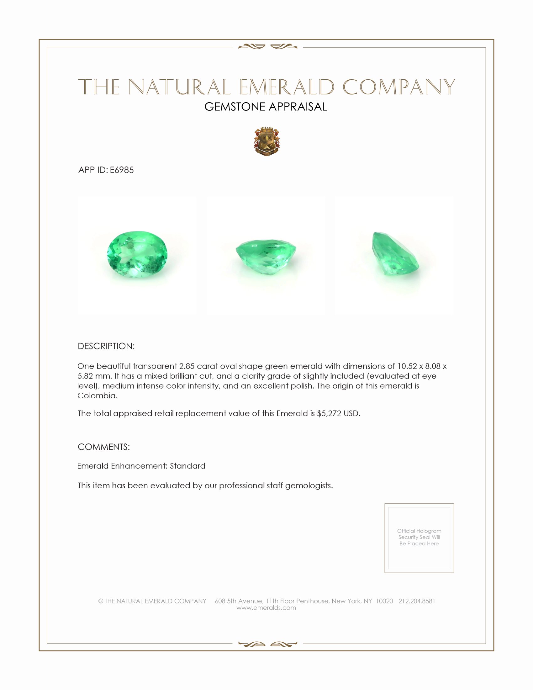 2.85 Ct. Emerald from Colombia