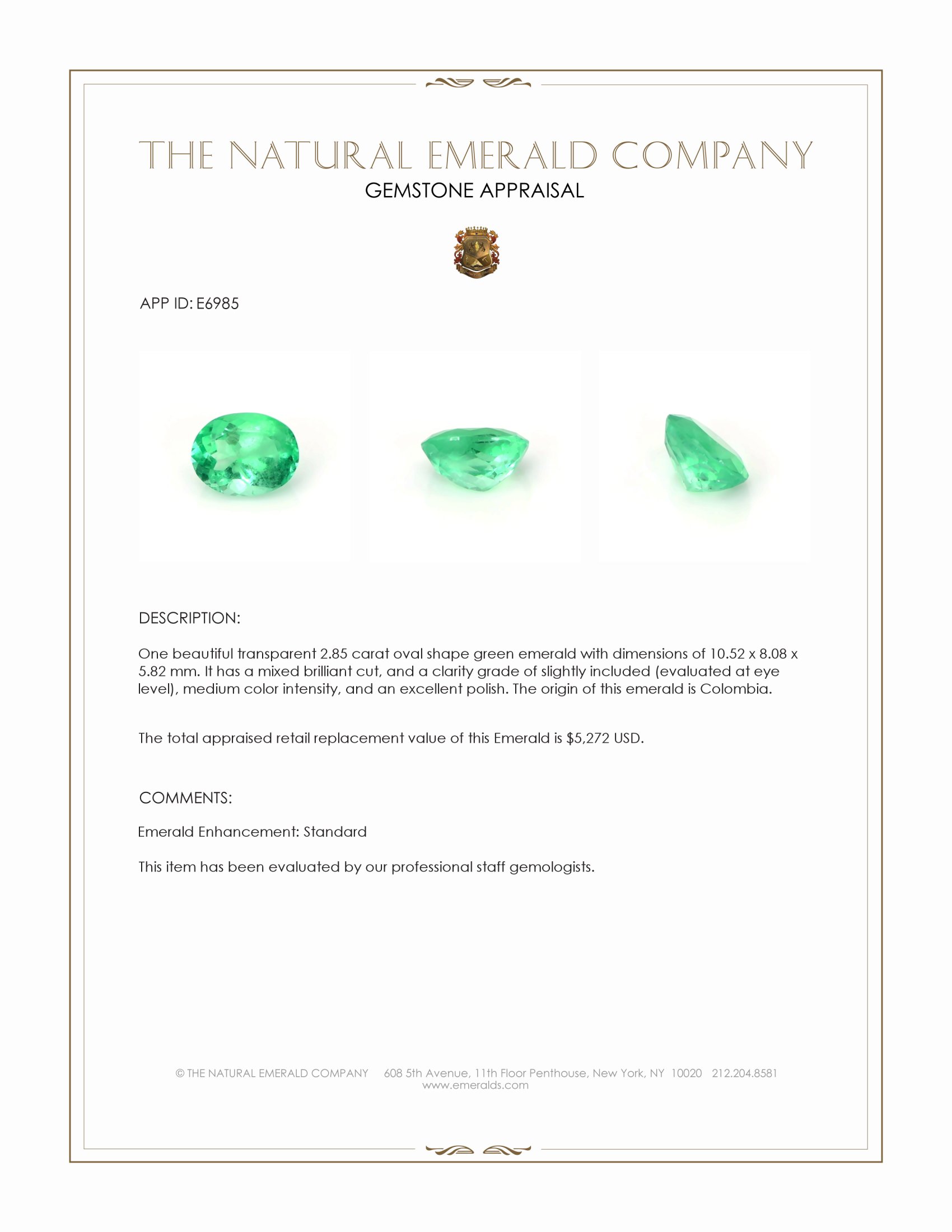 2.85 Ct. Emerald from Colombia