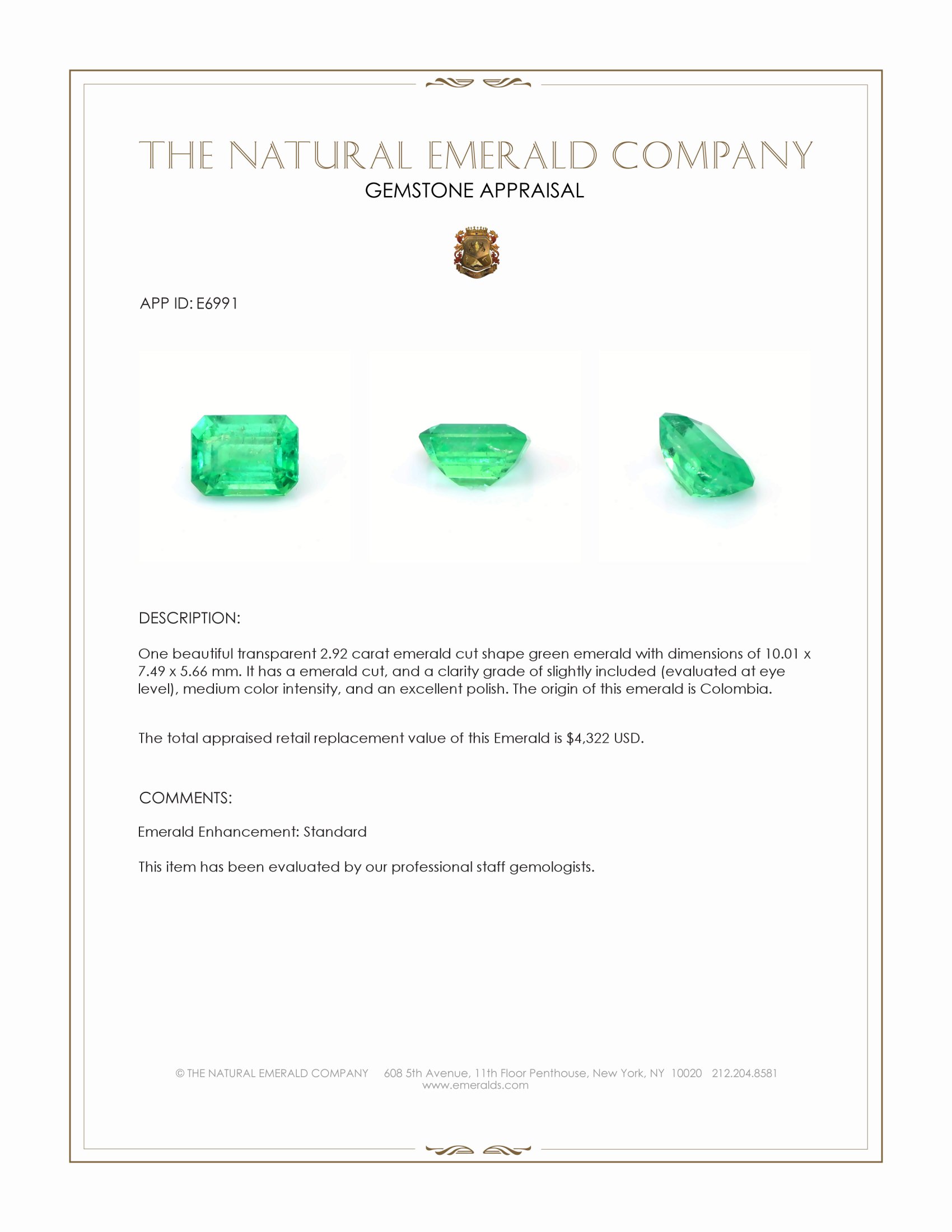 2.92 Ct. Emerald from Colombia