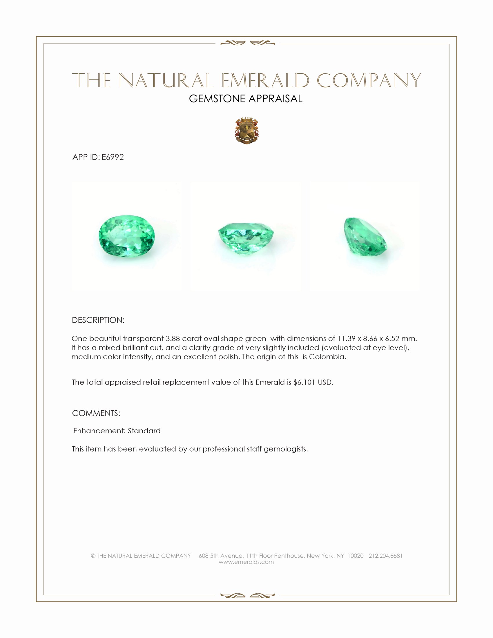 3.88 Ct. Emerald from Colombia