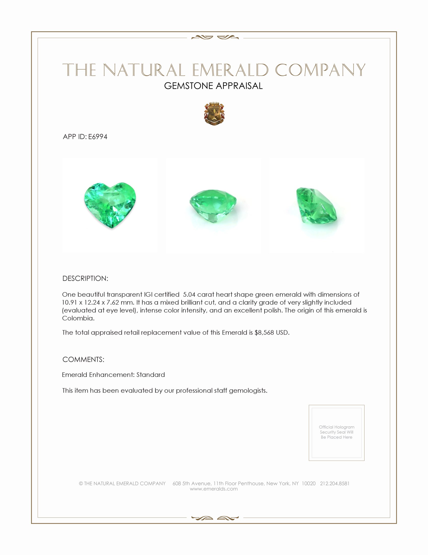 5.04 Ct. Emerald from Colombia